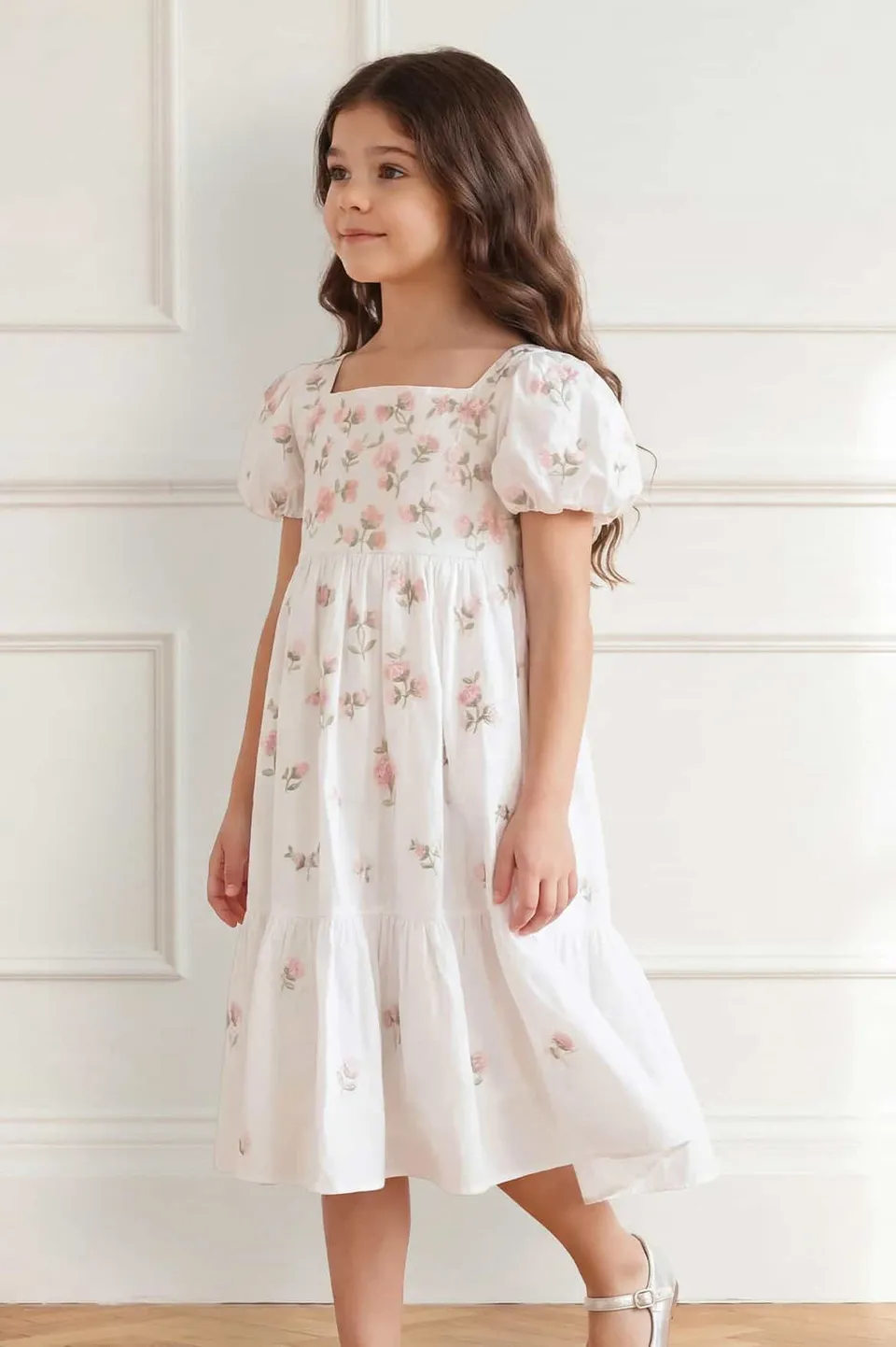 Needle & Thread Flora Ditsy Cotton Puff Sleeve Kids Dress 3-12 lat