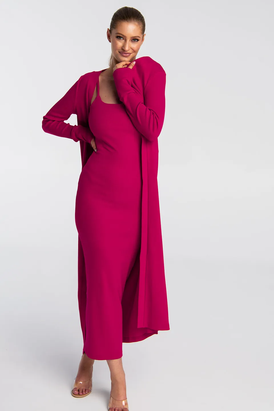 Nudyess Lily kardigan długi magenta prążkowany