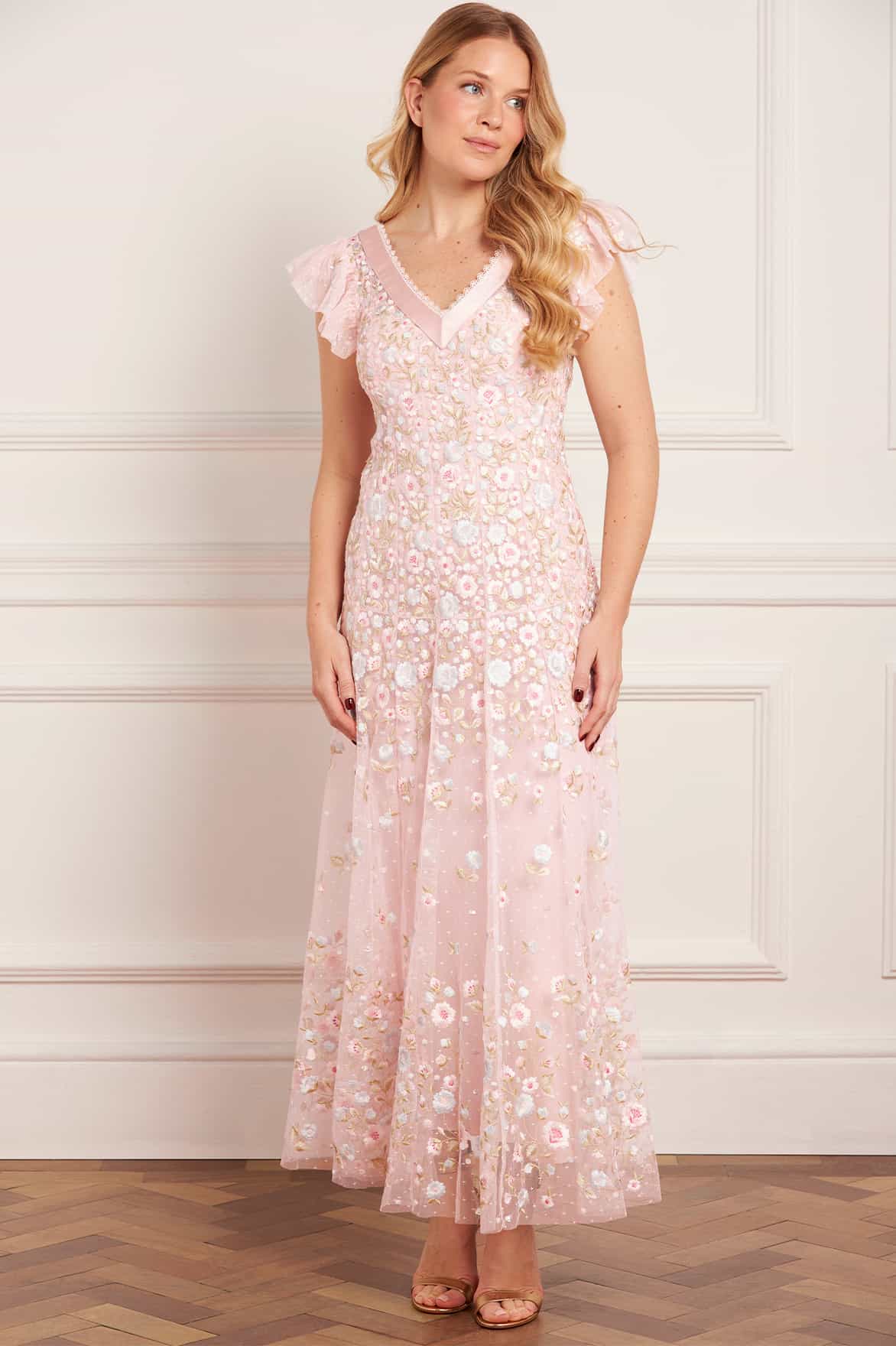 Needle & Thread Ethereal Blooms Ankle sukienka wieczorowa Pink haft