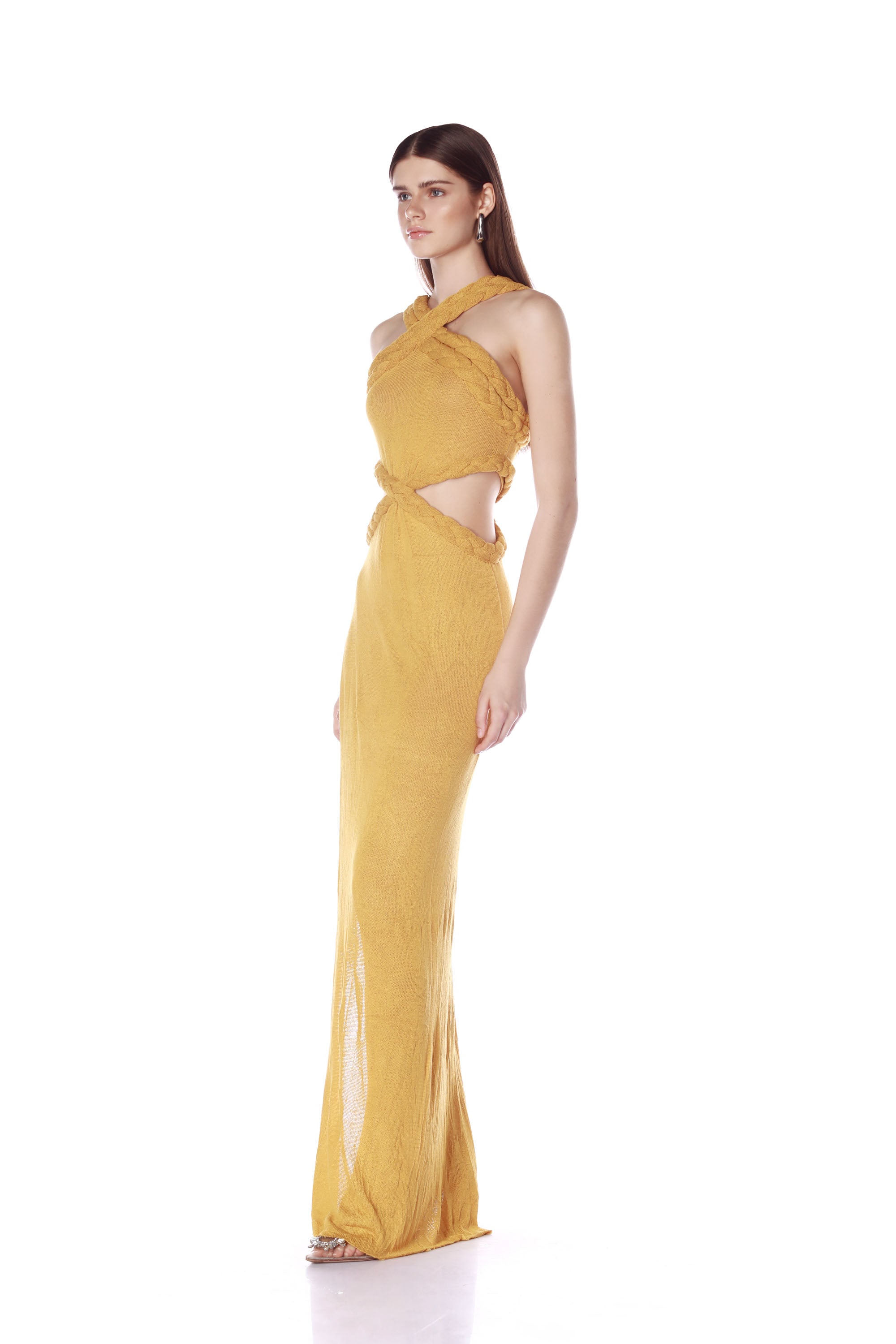 Bronx and Banco Celeste Knit sukienka musztardowa halter