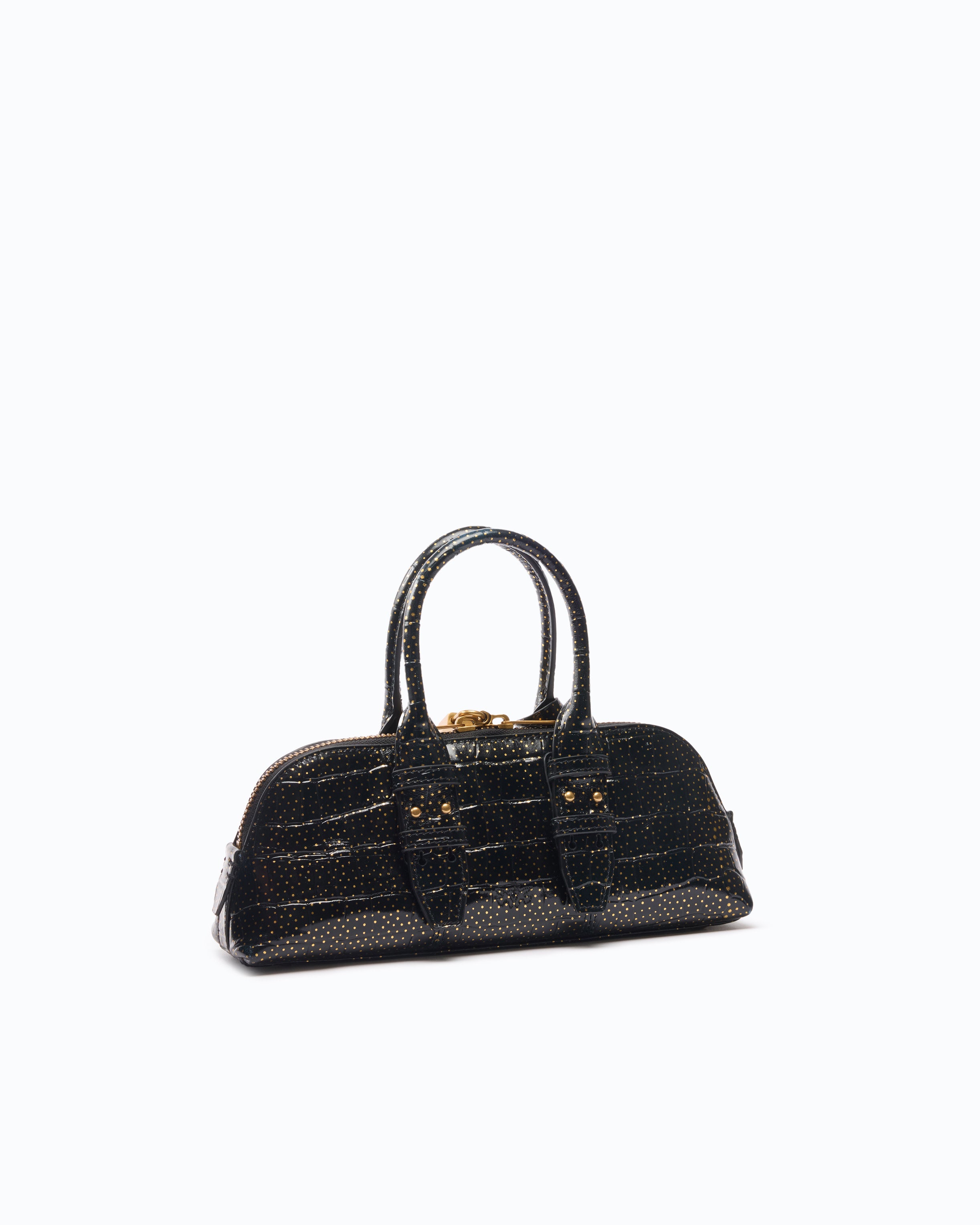 Pinko Bowling Bag torebka czarna skora krokodyl zloto