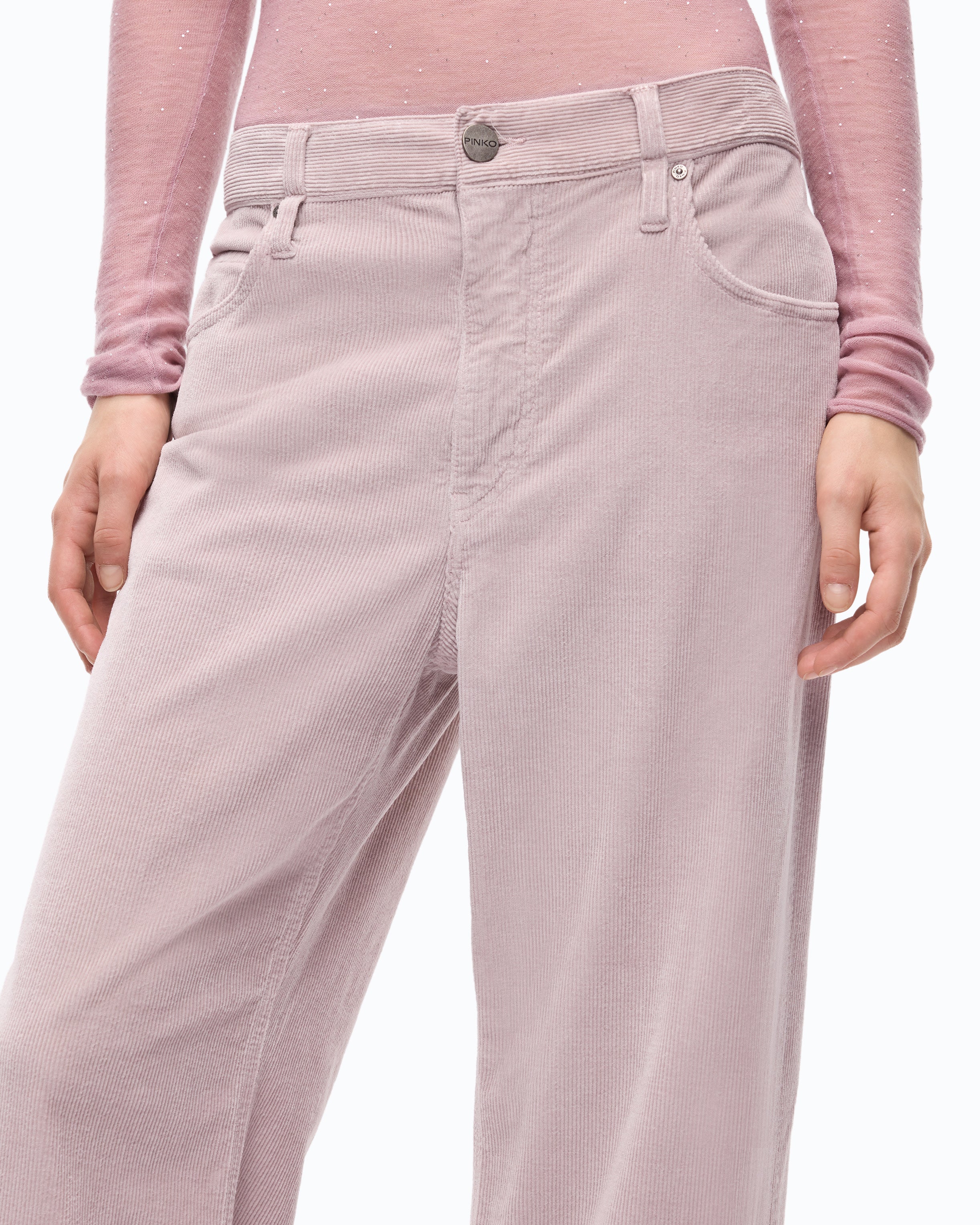 Pinko Cyntia Cropped spodnie sztruksowe z paskiem