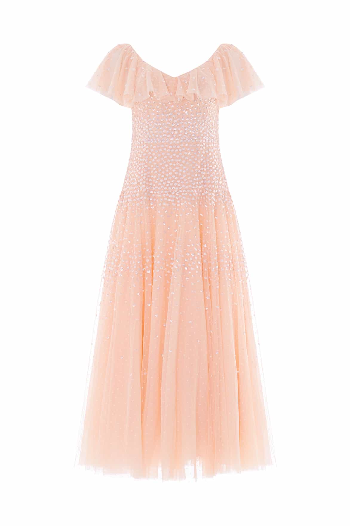 Needle & Thread Sunrise Sequin V-Neck sukienka różowa midi