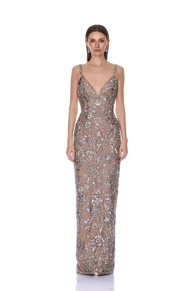 Bronx and Banco Venetian Allegra Silver sukienka maxi srebrna