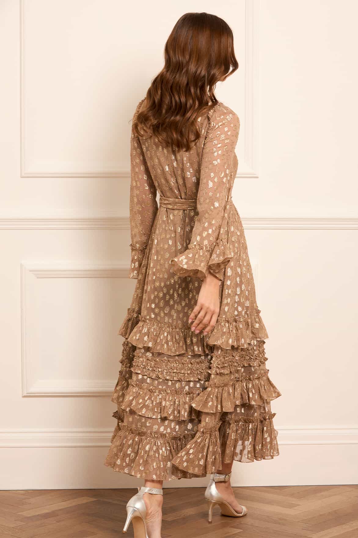 Needle & Thread Odelle Lurex Gown sukienka brązowa z lureksem