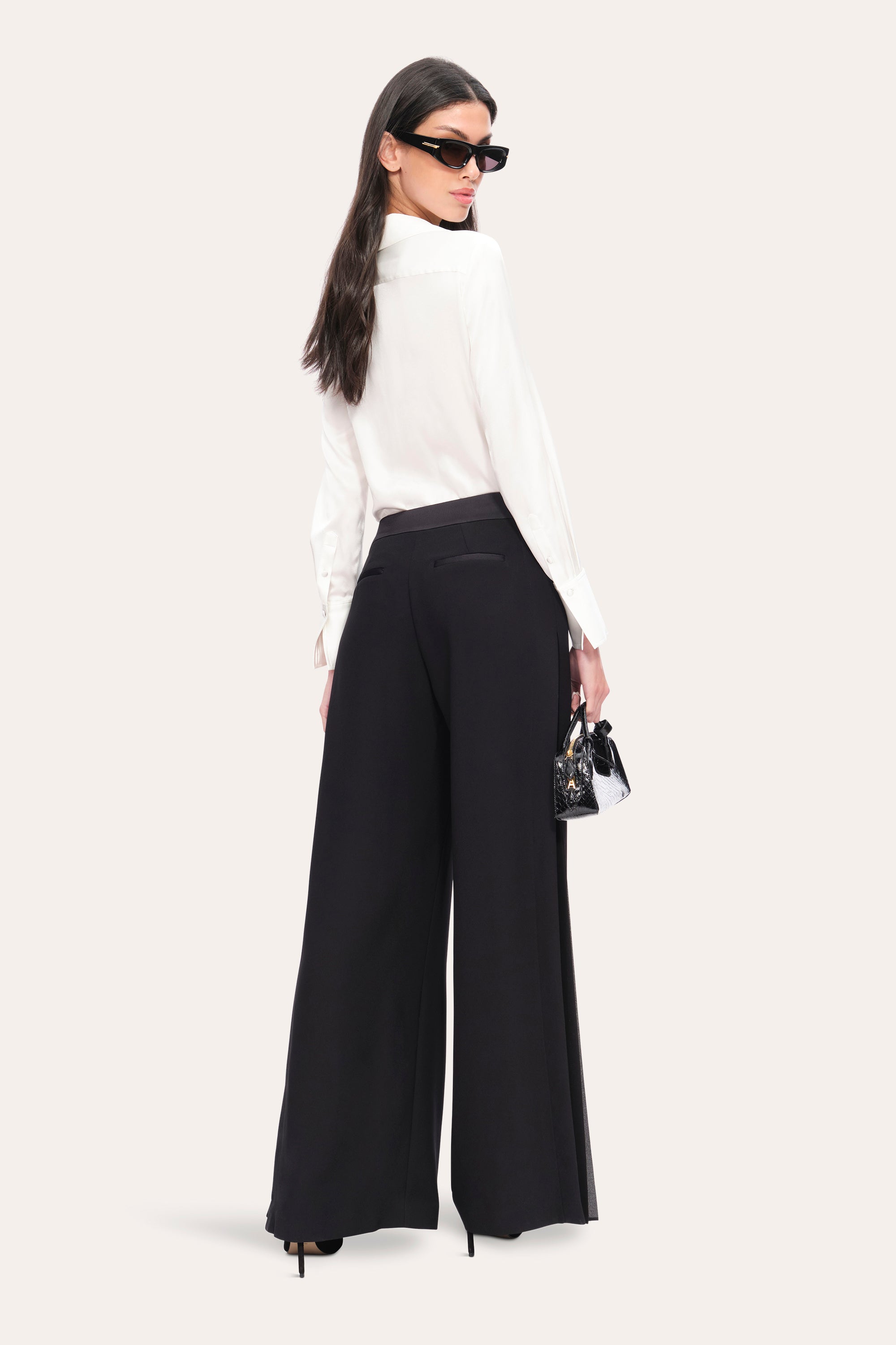 Elie Tahari Fluid Pleated spodnie czarne szerokie