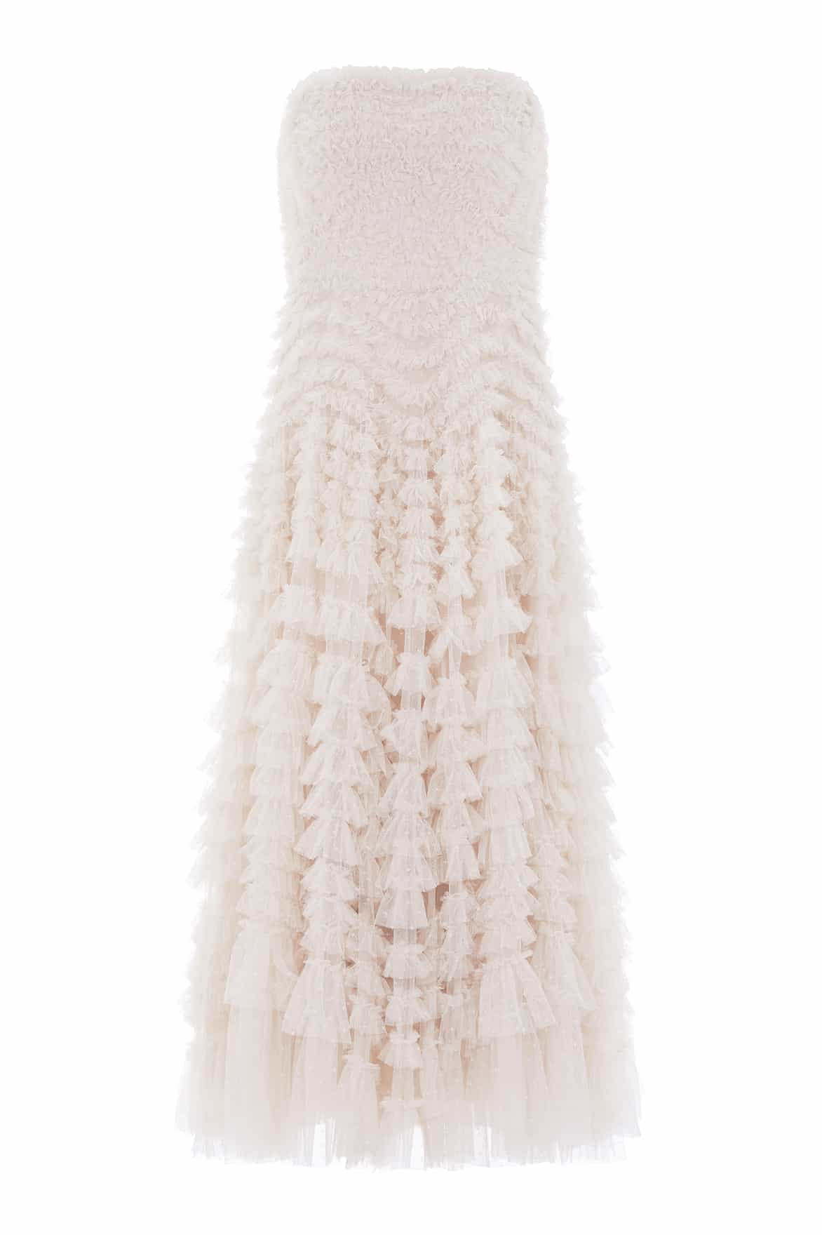 Needle & Thread Hattie Ruffle Strapless Ankle Gown sukienka Cream