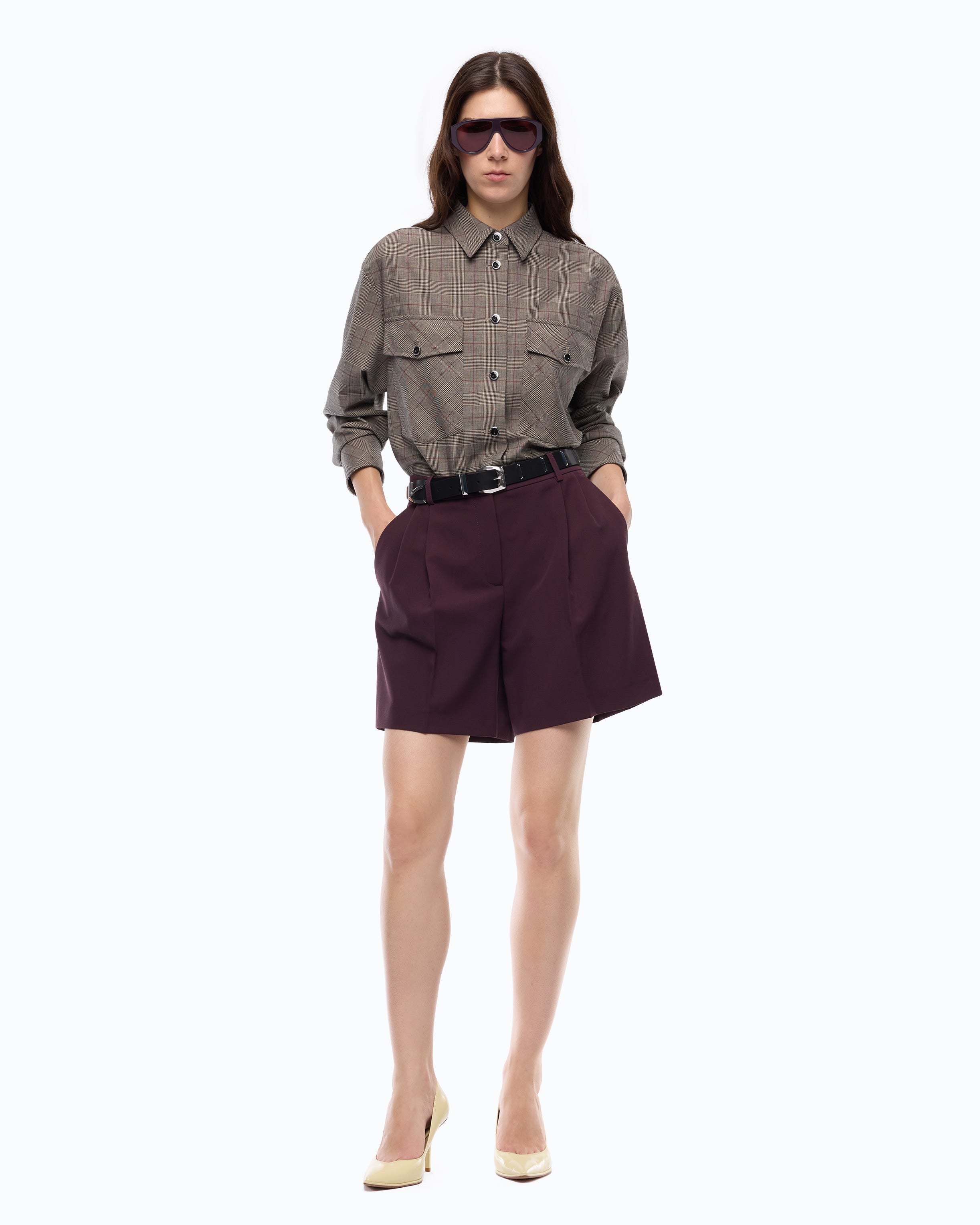 Pinko Oncidium Overshirt krata wełna krótka koszula
