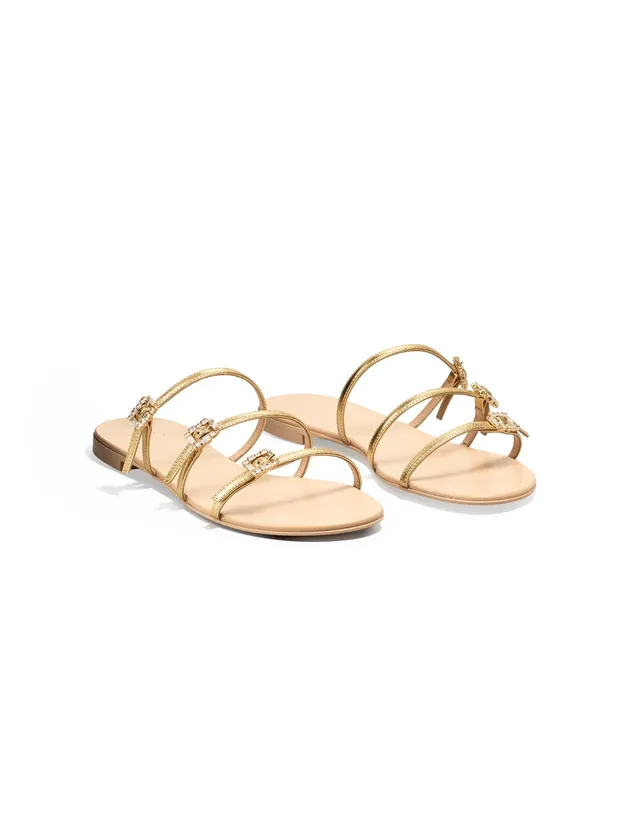 Temperley London Eclipse Flat sandały złote skórzane