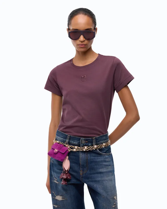 Pinko Bussolotto T-shirt bawełniany bordowy z logo