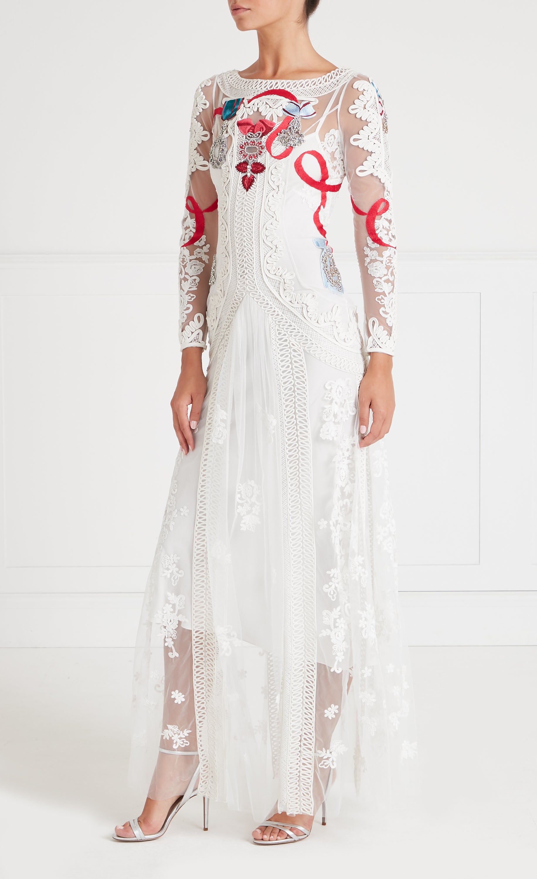 Temperley Diamantine sukienka wieczorowa Cream haftowana