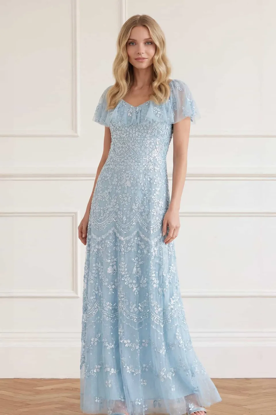 Needle & Thread Freya suknia wieczorowa aqua cekinowa