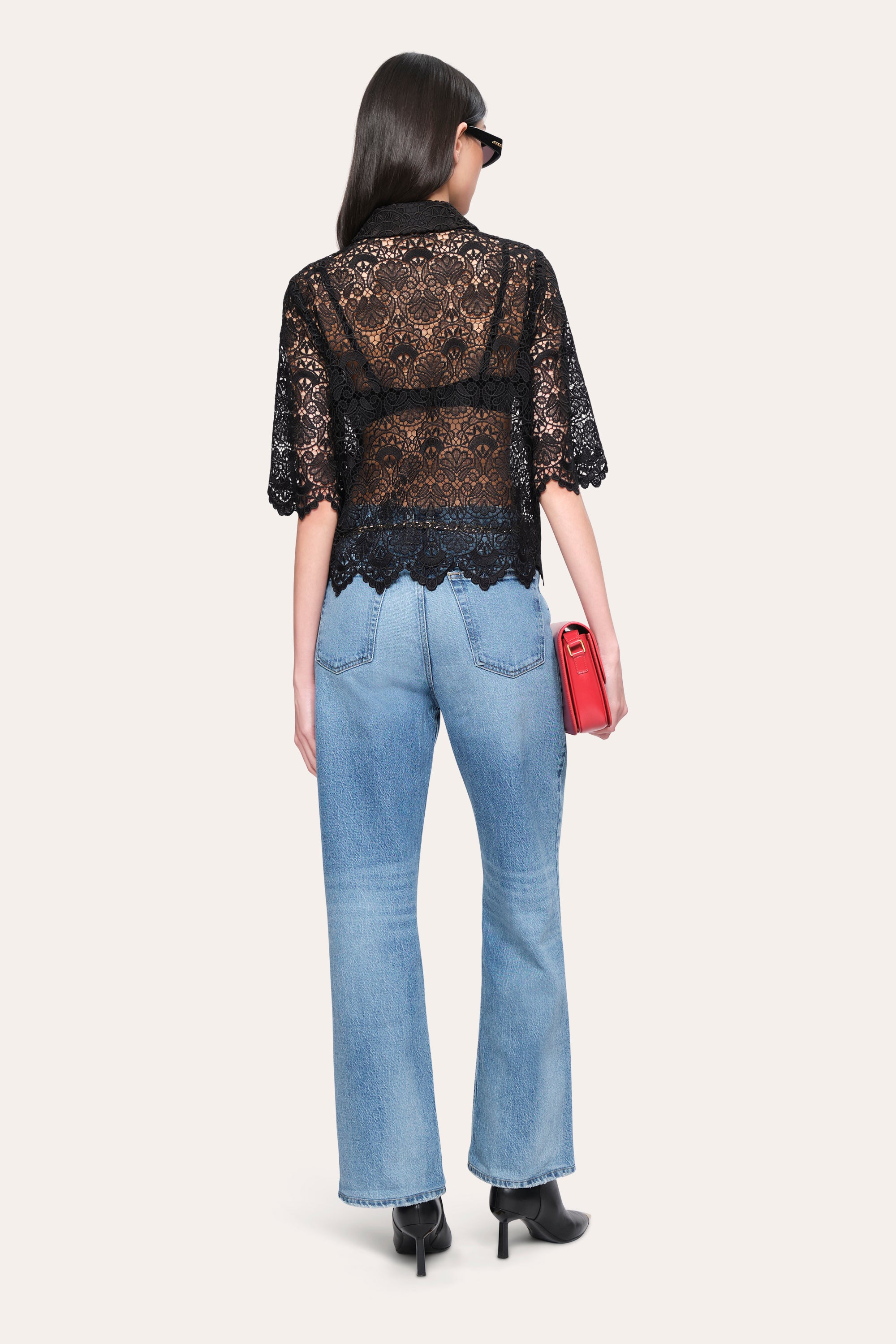 Elie Tahari Jackie Lace Shirt koszula czarna koronka