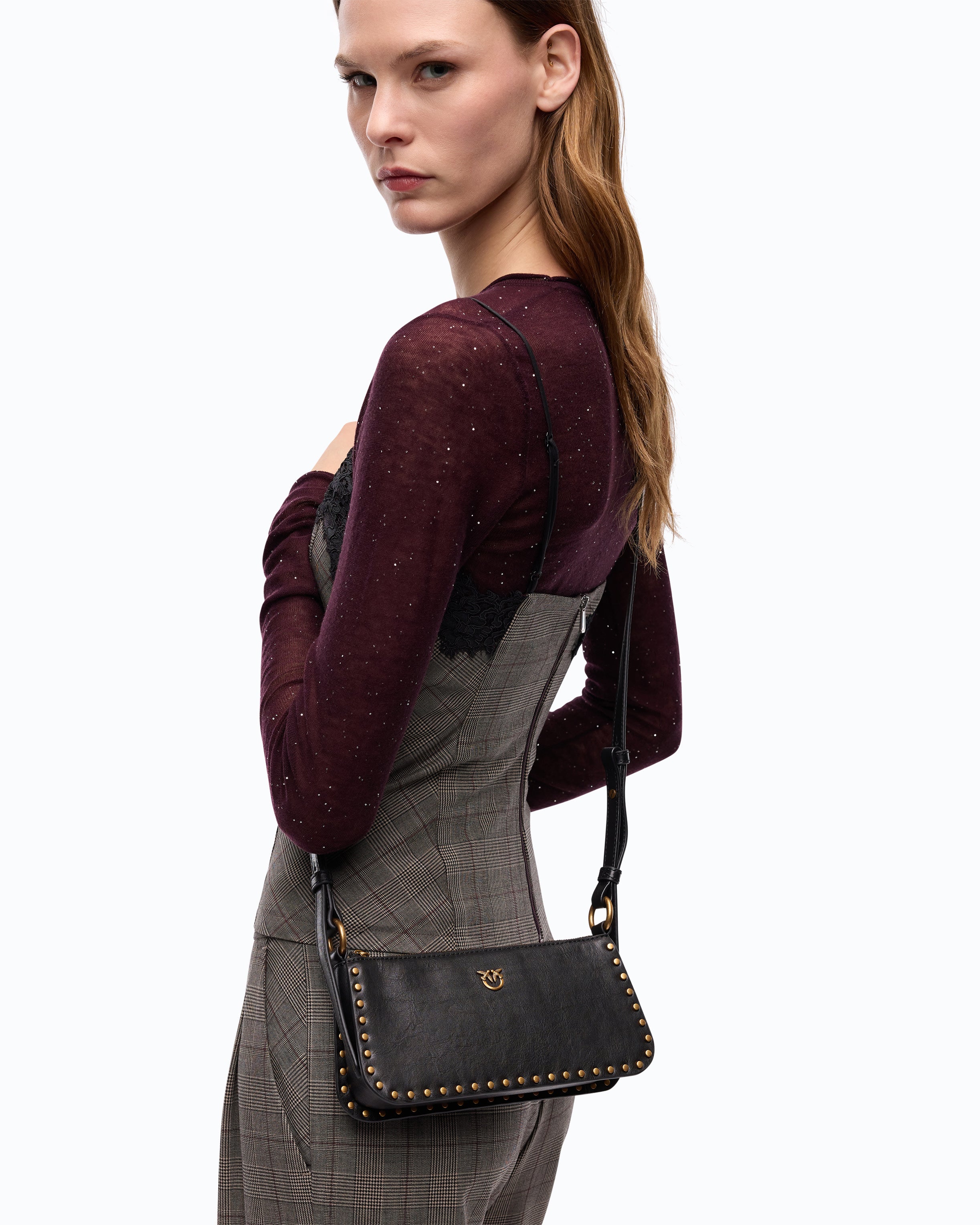 Pinko Half Moon Mini torebka skórzana czarna