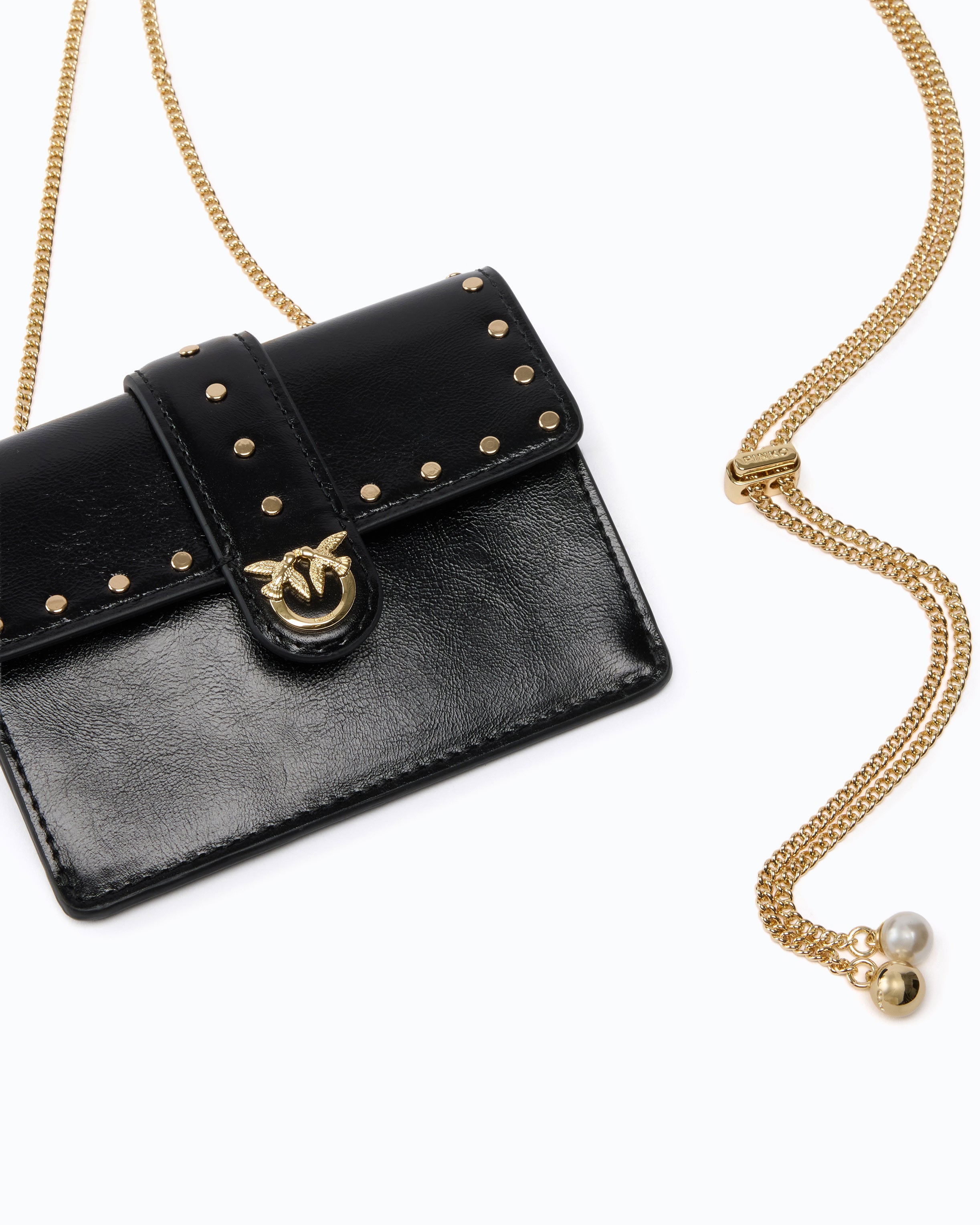 Pinko Love Pocket Studs etui na karty skórzane czarne