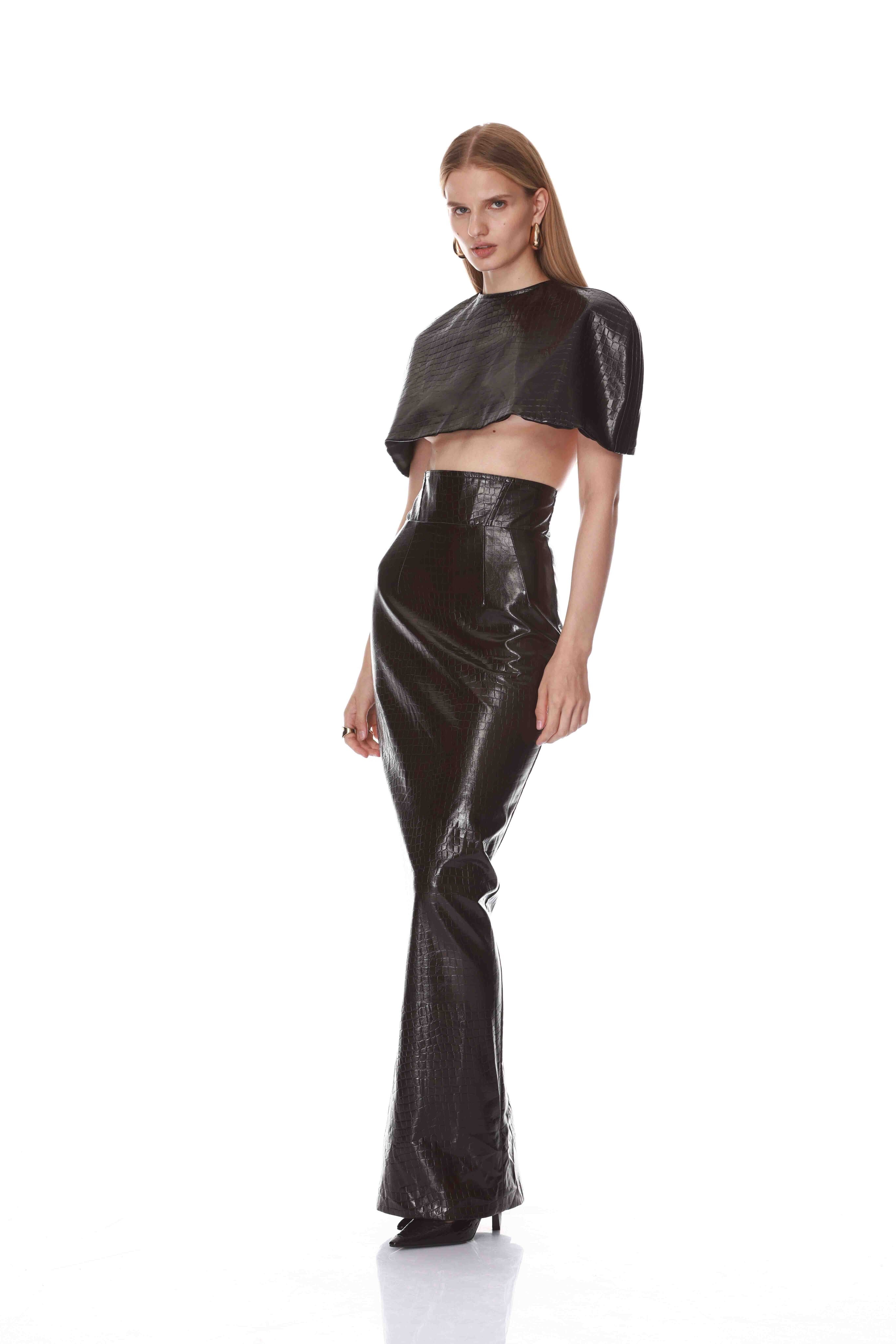 Bronx and Banco Vegan Croc Leather Cape Top komplet skórzany maxi