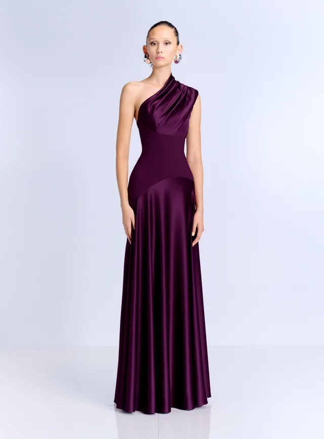SOLACE LONDON Gabriela Maxi sukienka fioletowa jedno ramię