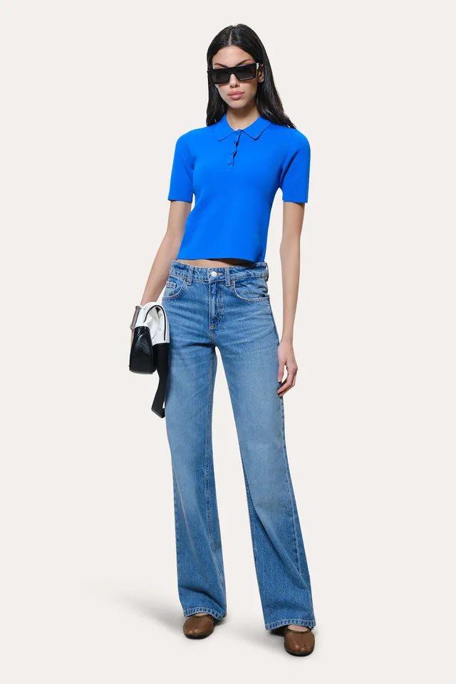 Elie Tahari Milano Sculpt Skylar polo cropped kobaltowe