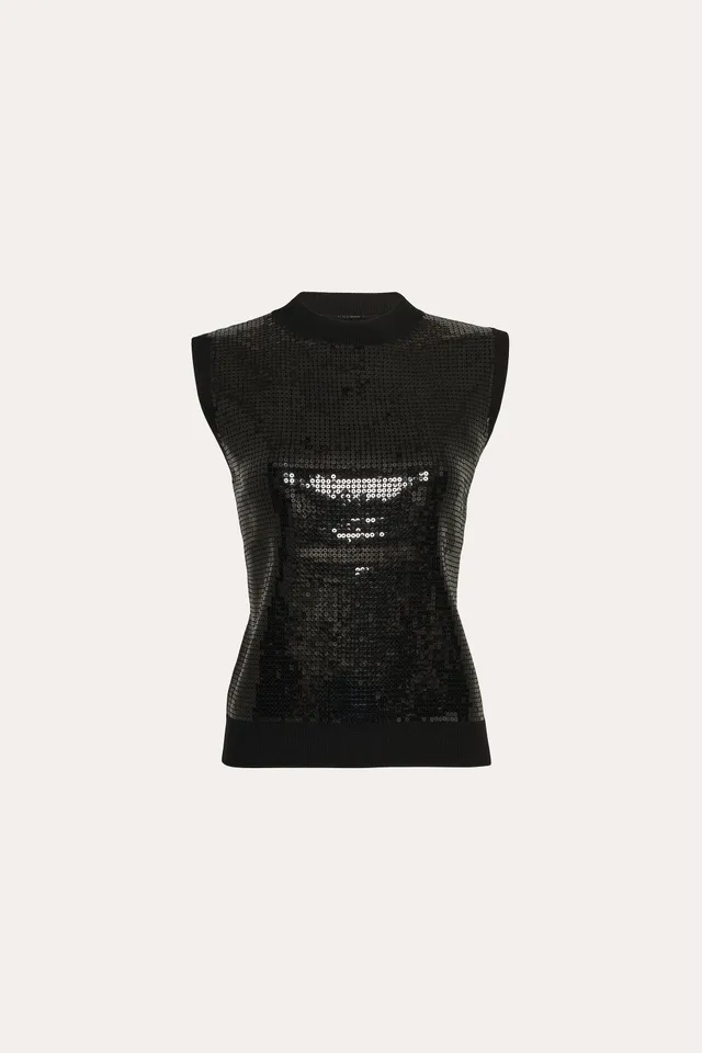 Elie Tahari Sleeveless Pave Sequin sweter czarny
