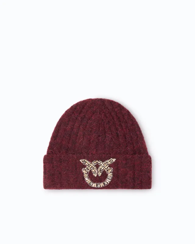 Pinko Beanie czapka wełniana U z logo z kamieni