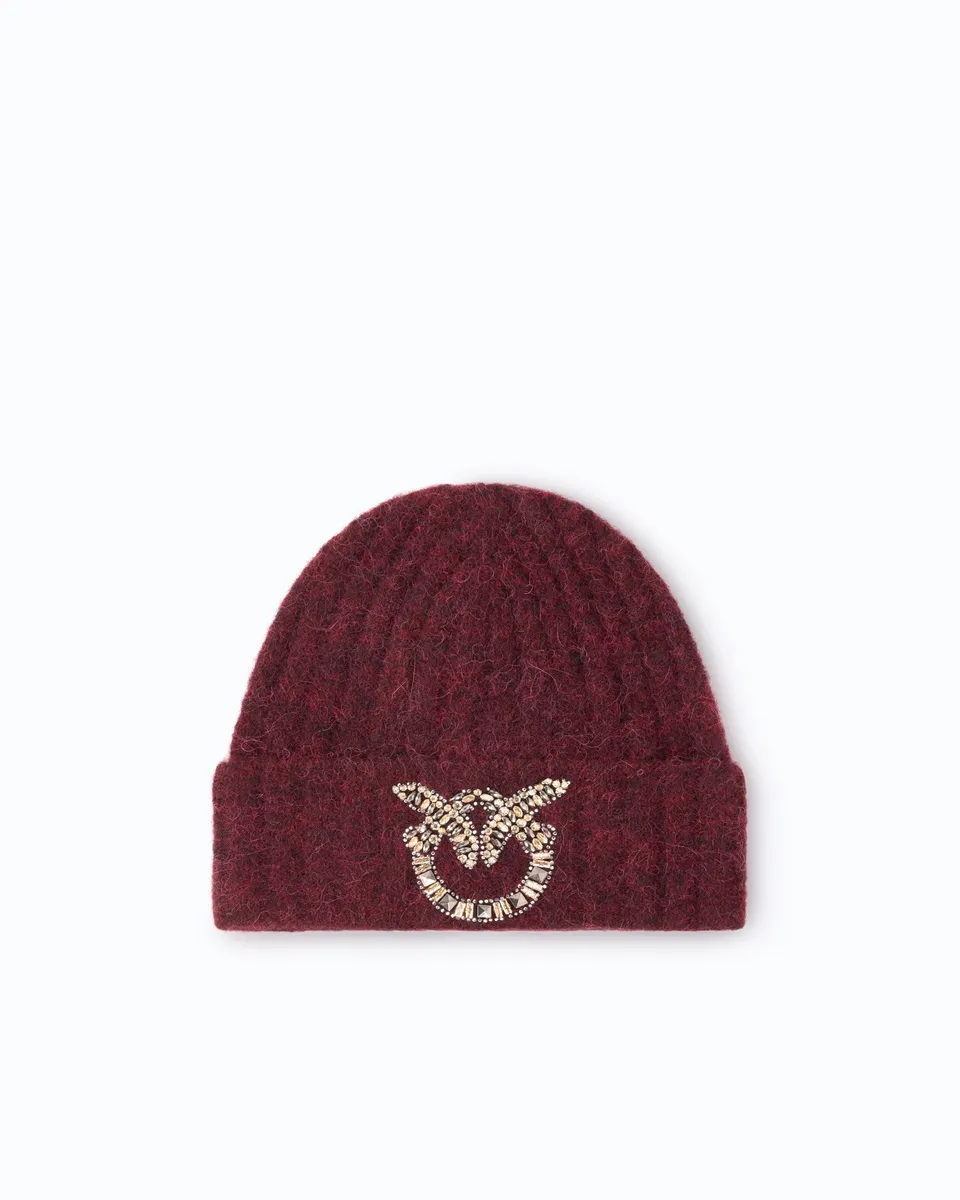 Pinko Beanie czapka wełniana U z logo z kamieni