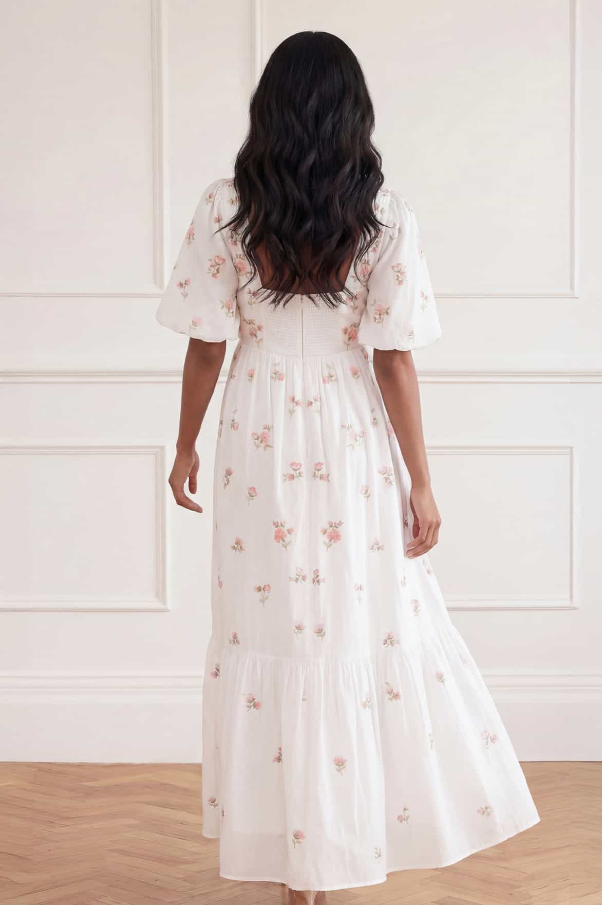 Needle & Thread Flora Ditsy Cotton Ankle Gown suknia biała bawełniana