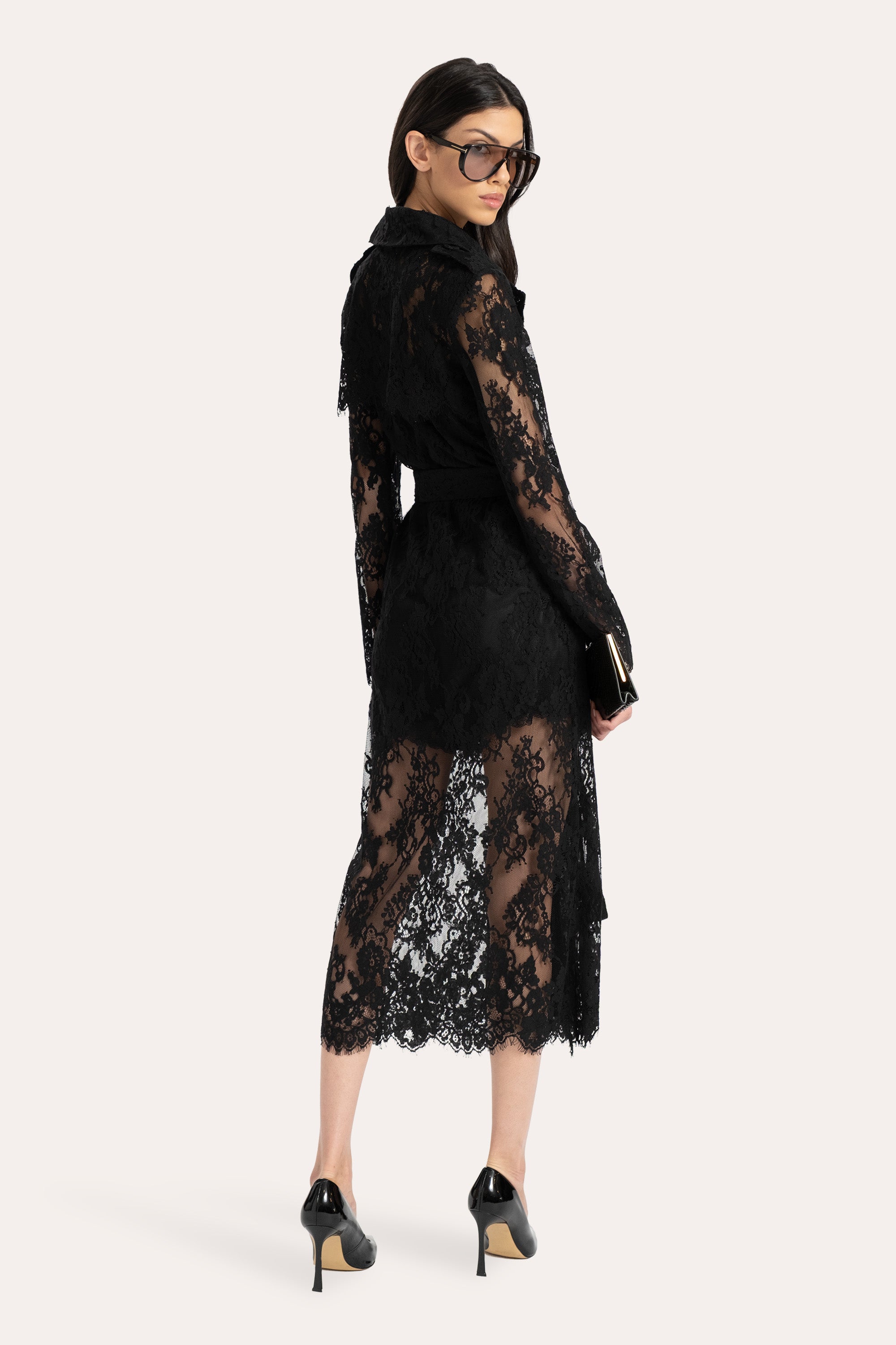 Elie Tahari Alix płaszcz Black Onyx koronka