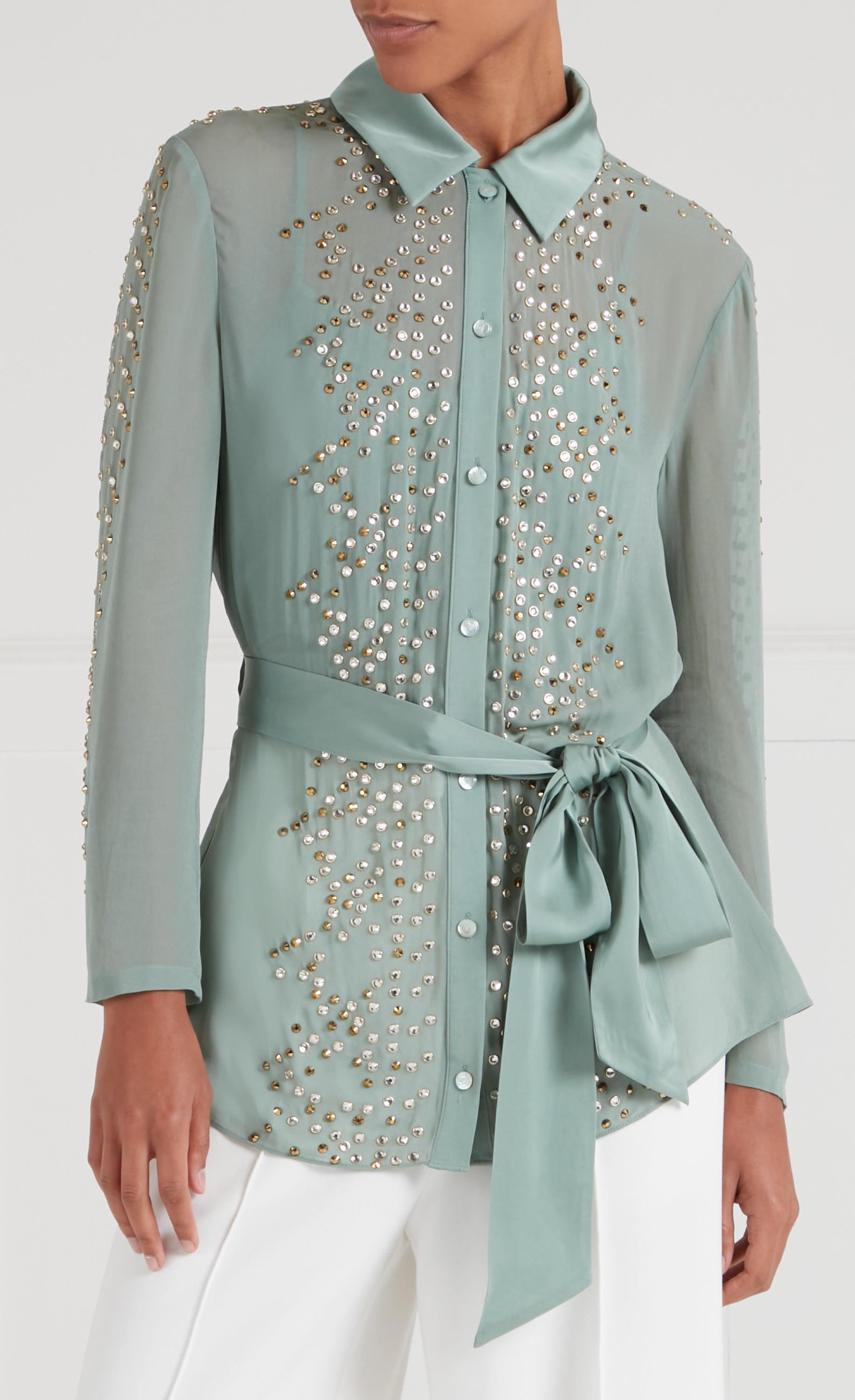 Temperley London Oberon koszula Jade Green półprzezroczysta