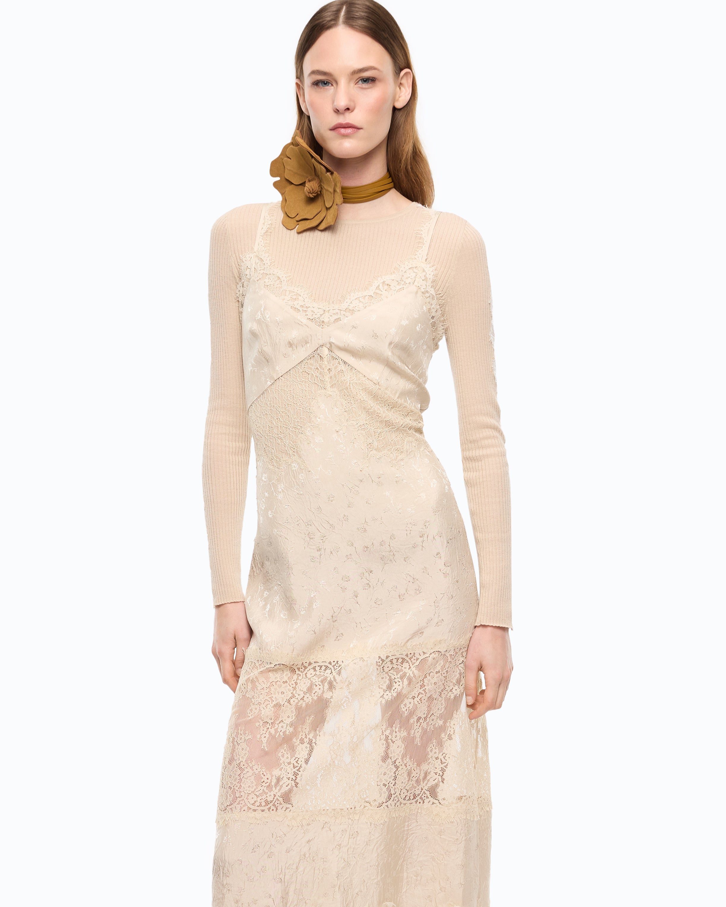 Pinko Aster Dress sukienka midi szara koronkowa