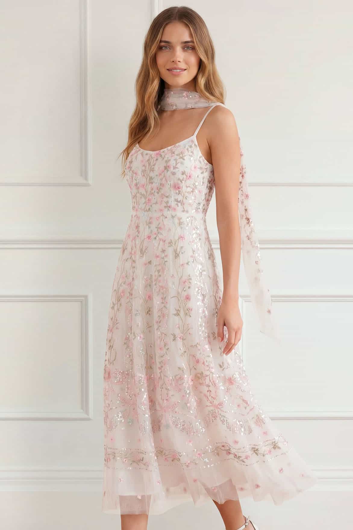 Needle & Thread Rococo Ribbon Cami sukienka biała koktajl