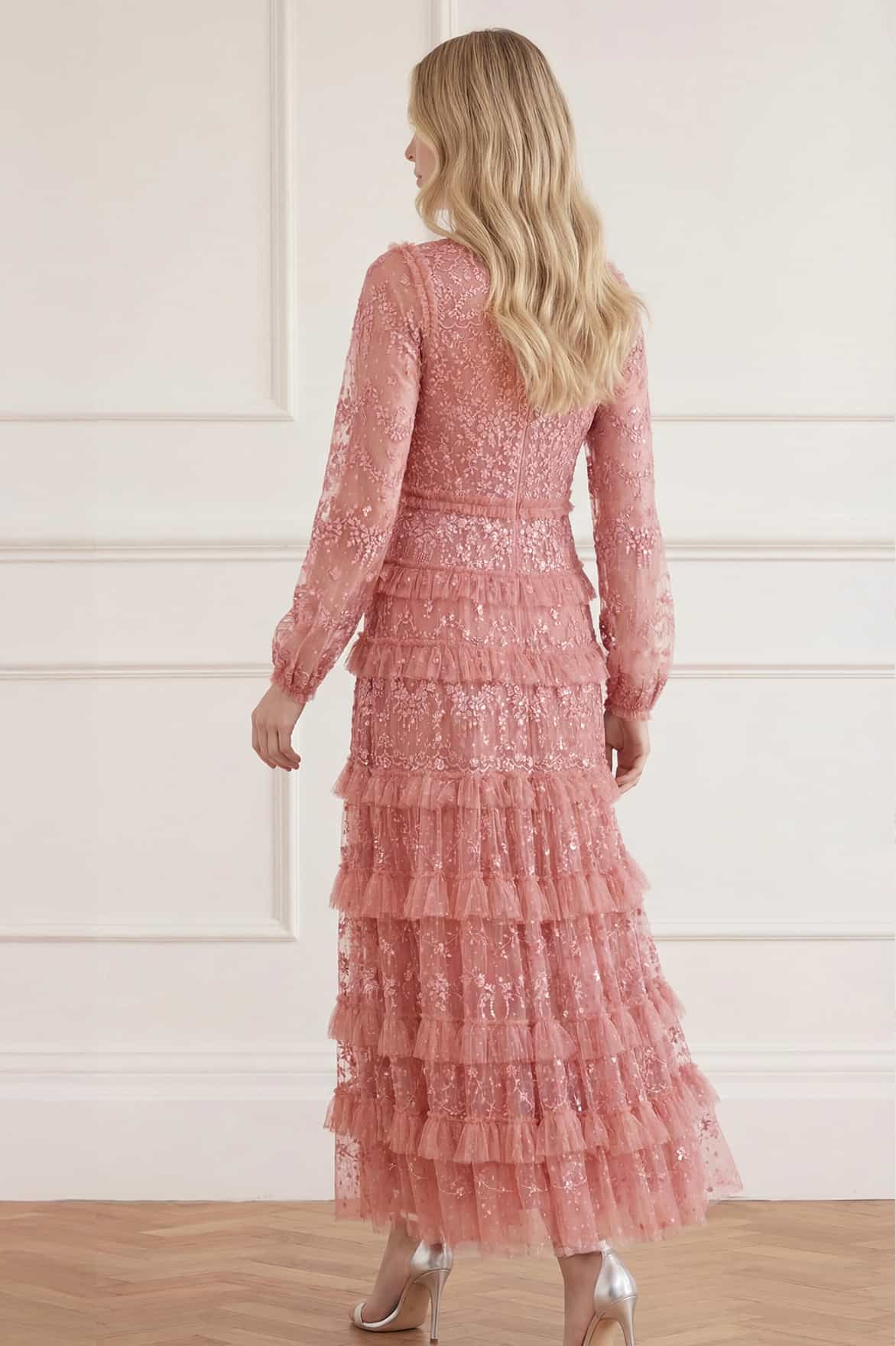 Needle & Thread Blossom Lace Ankle Gown sukienka różowa koronkowa