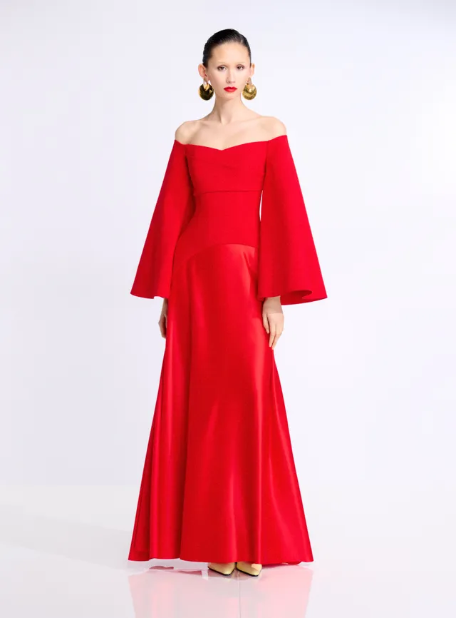 Solace London Rina sukienka maxi czerwona długi rękaw