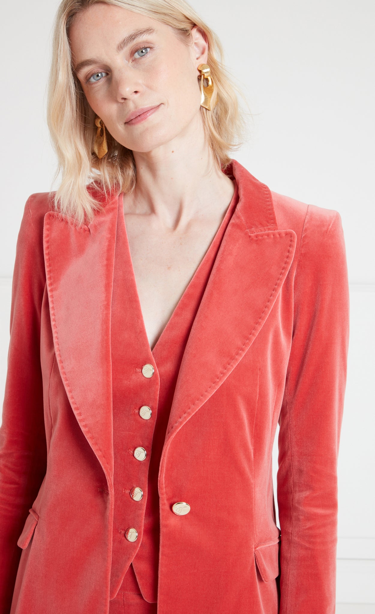 Temperley London Clove Velvet Jacket marynarka Coral talia