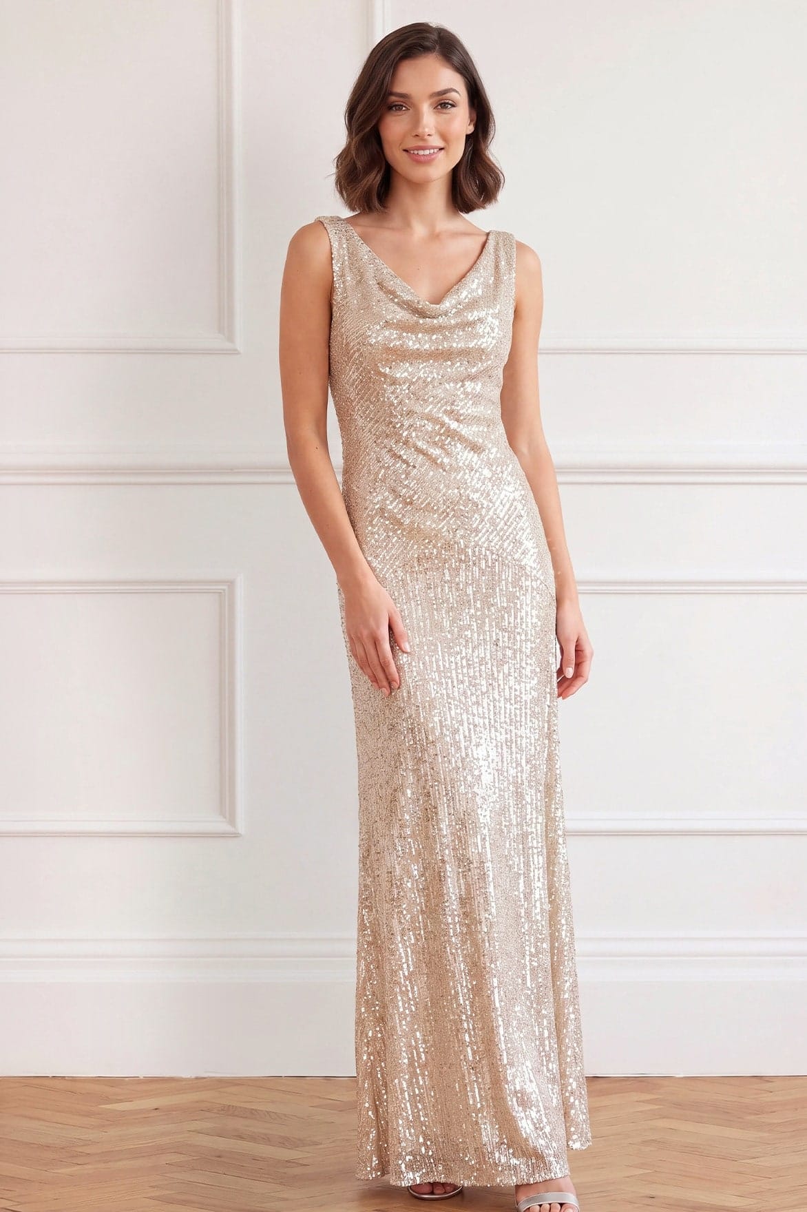 Needle & Thread Evangeline Sequin Gown suknia srebrna cekiny
