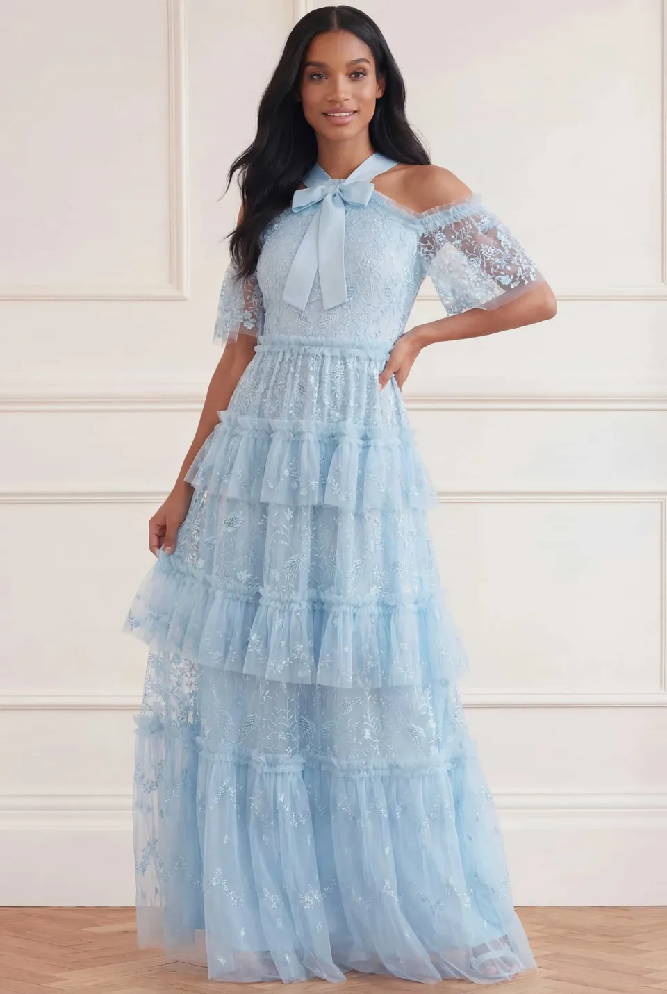 Needle & Thread Primrose Gown sukienka niebieska maxi