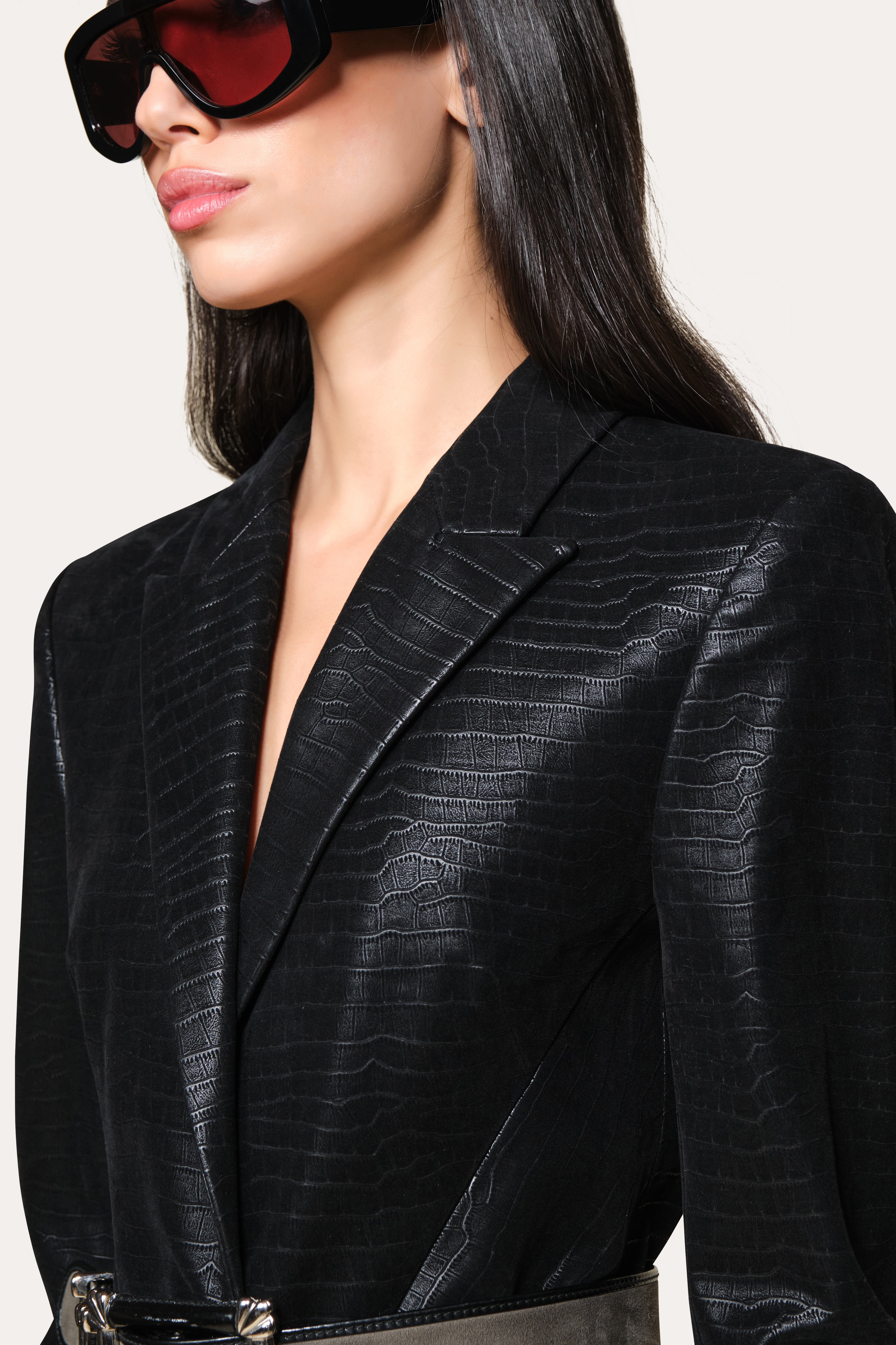 Elie Tahari Crocodile Panel blezer czarny wężowy
