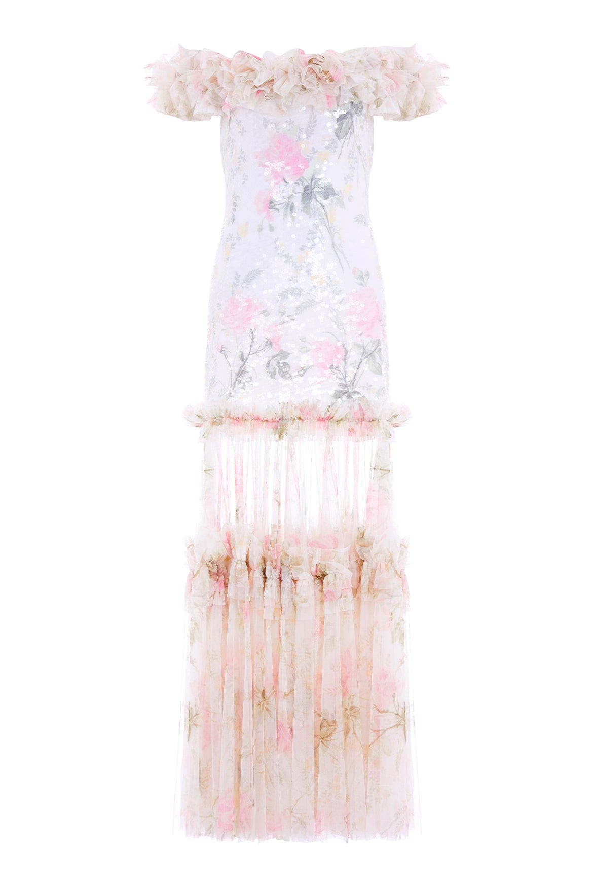 Needle & Thread Rose Tallulah Off-Shoulder sukienka maxi multi cekinowa