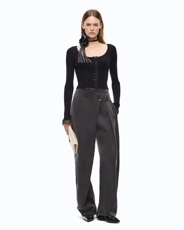 Pinko Pesce Pants spodnie carrot czarne kopertowe