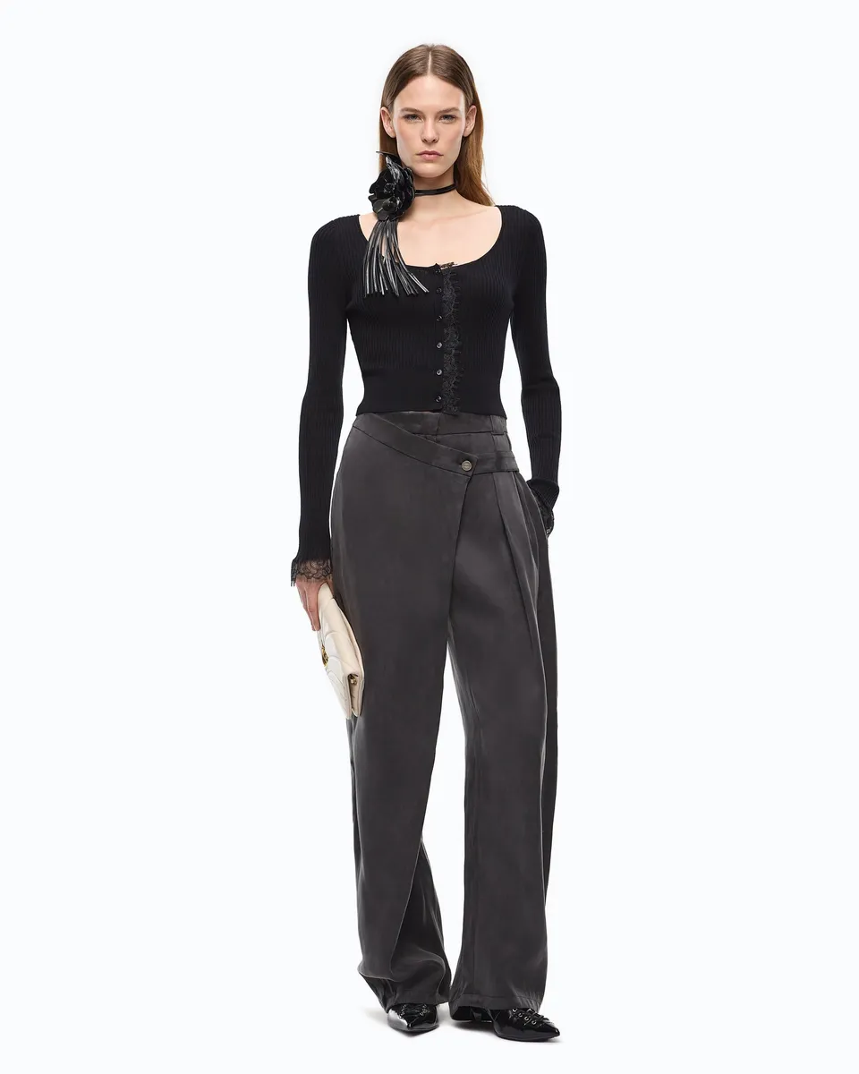 Pinko Pesce Pants spodnie carrot czarne kopertowe