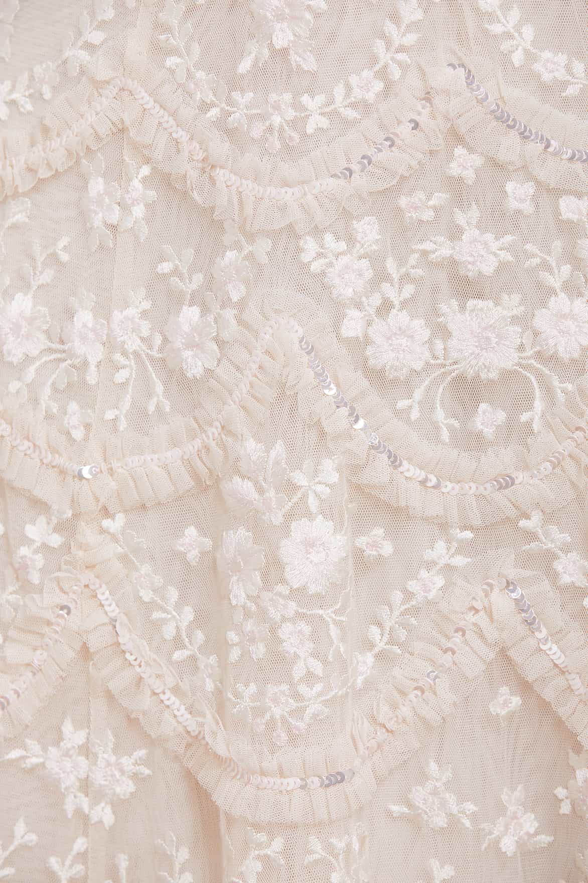 Needle & Thread Lily Bloom sukienka wieczorowa Cream haftowana