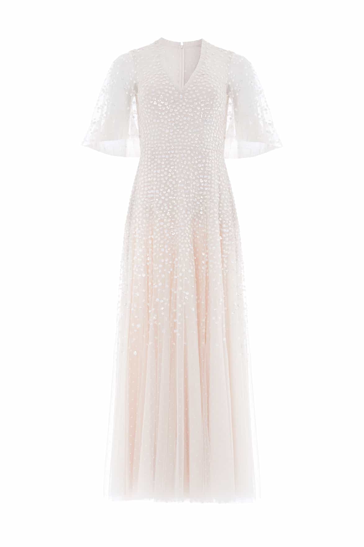 Needle & Thread Dappled Sequin Cape Ankle Gown sukienka Cream cekinowa