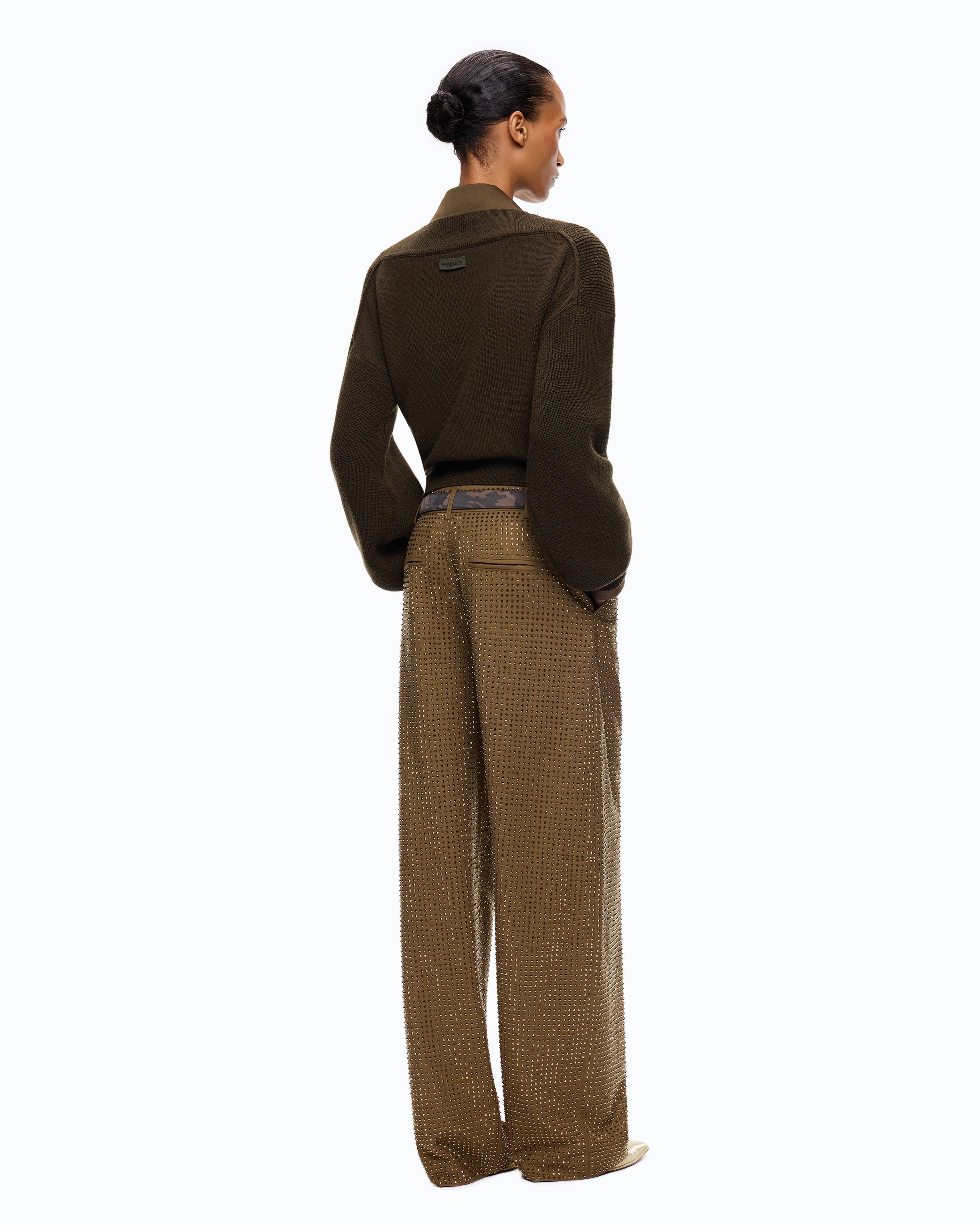 Pinko Solopaca Pants spodnie barrel brązowe kryształki