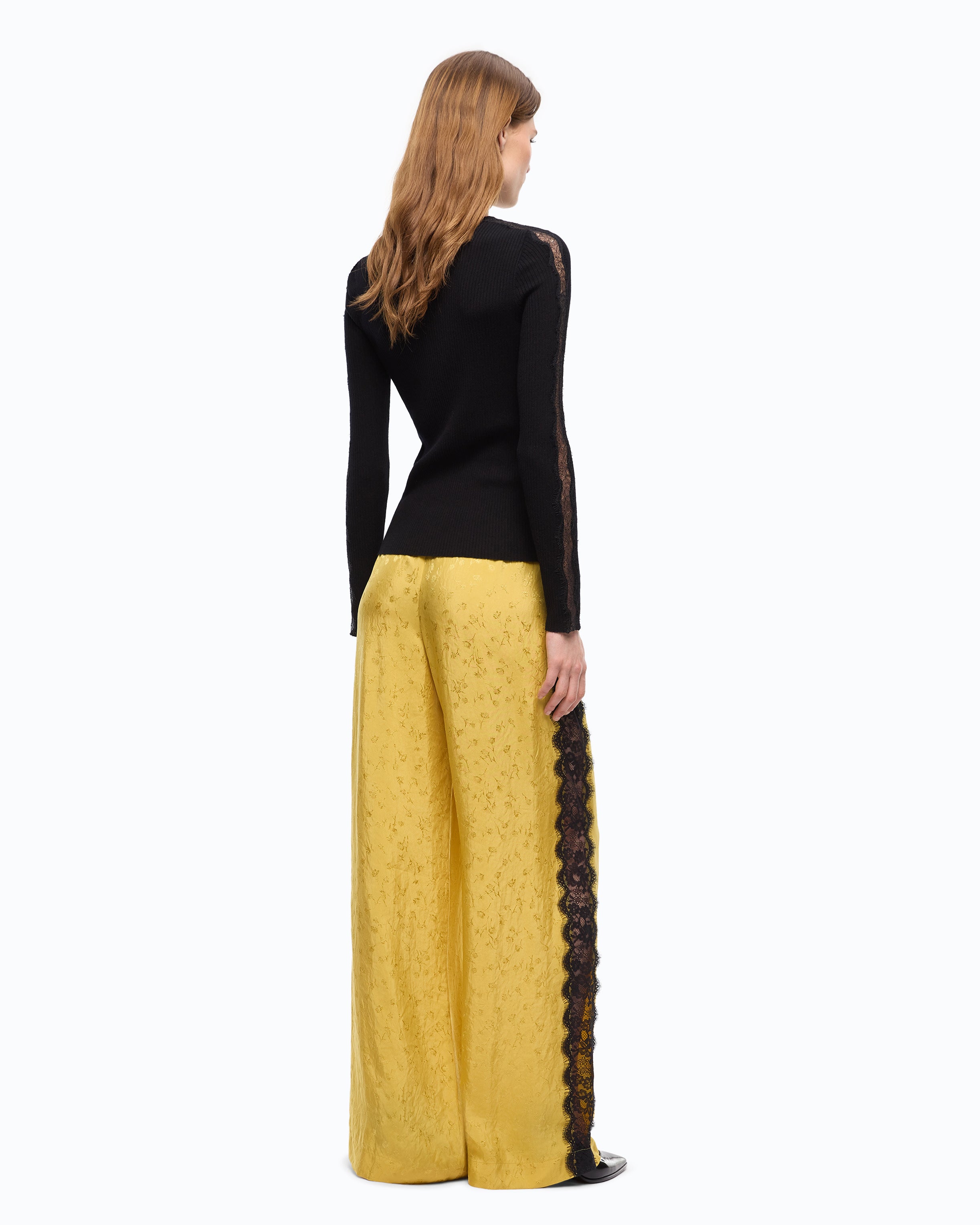 Pinko Philesia Pants spodnie palazzo żółte żakard
