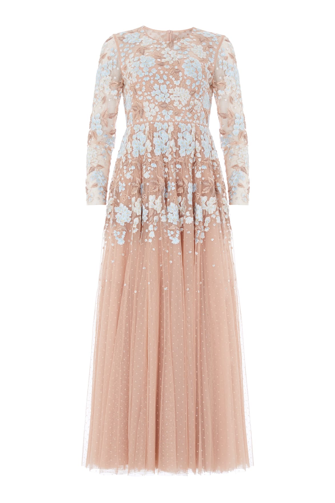 Needle & Thread Wisteria Dot Long Sleeve Gown suknia beżowa
