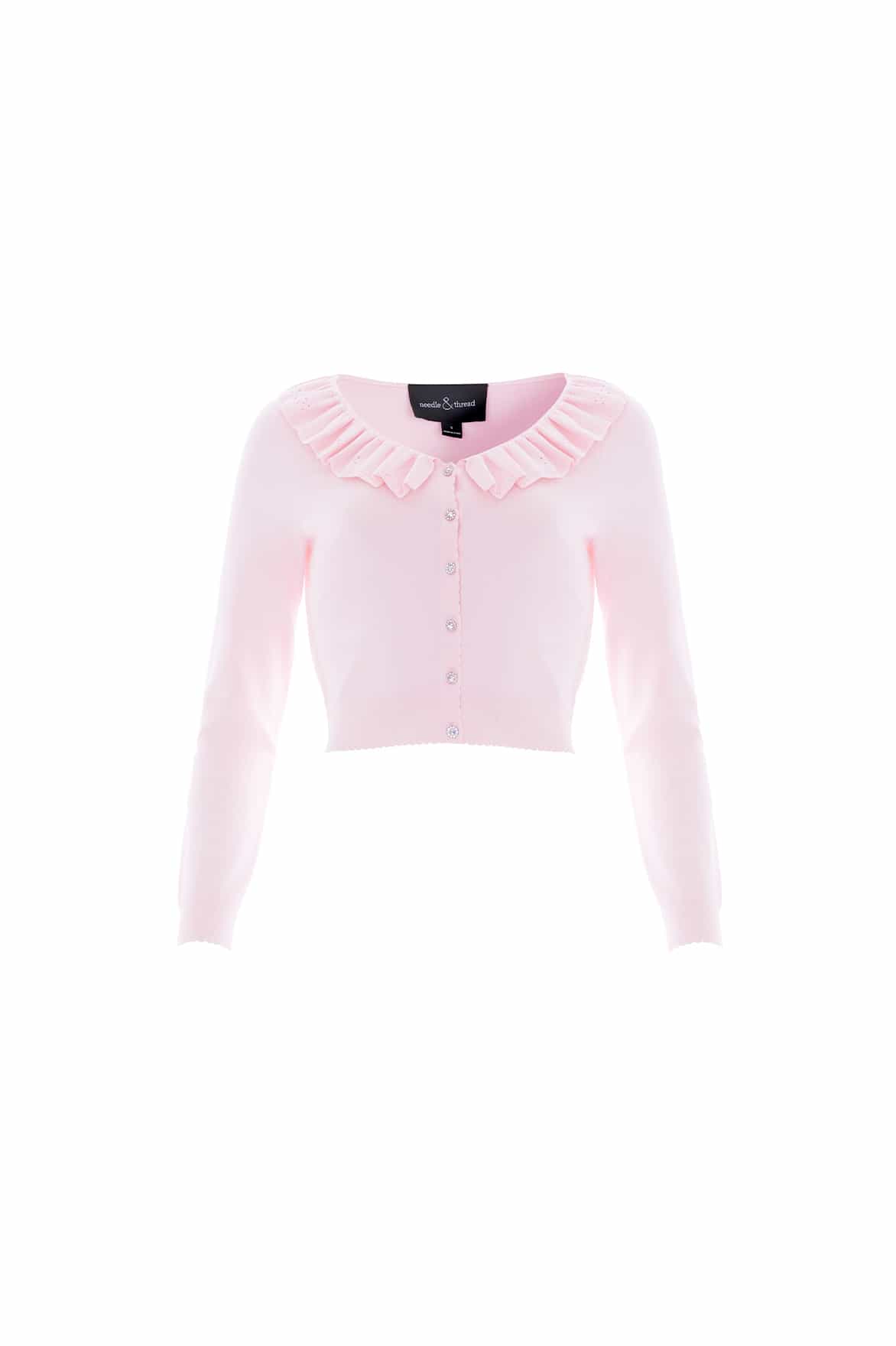 Needle & Thread Pointelle Trim Knit Short Cardigan kardigan różowy dzianinowy