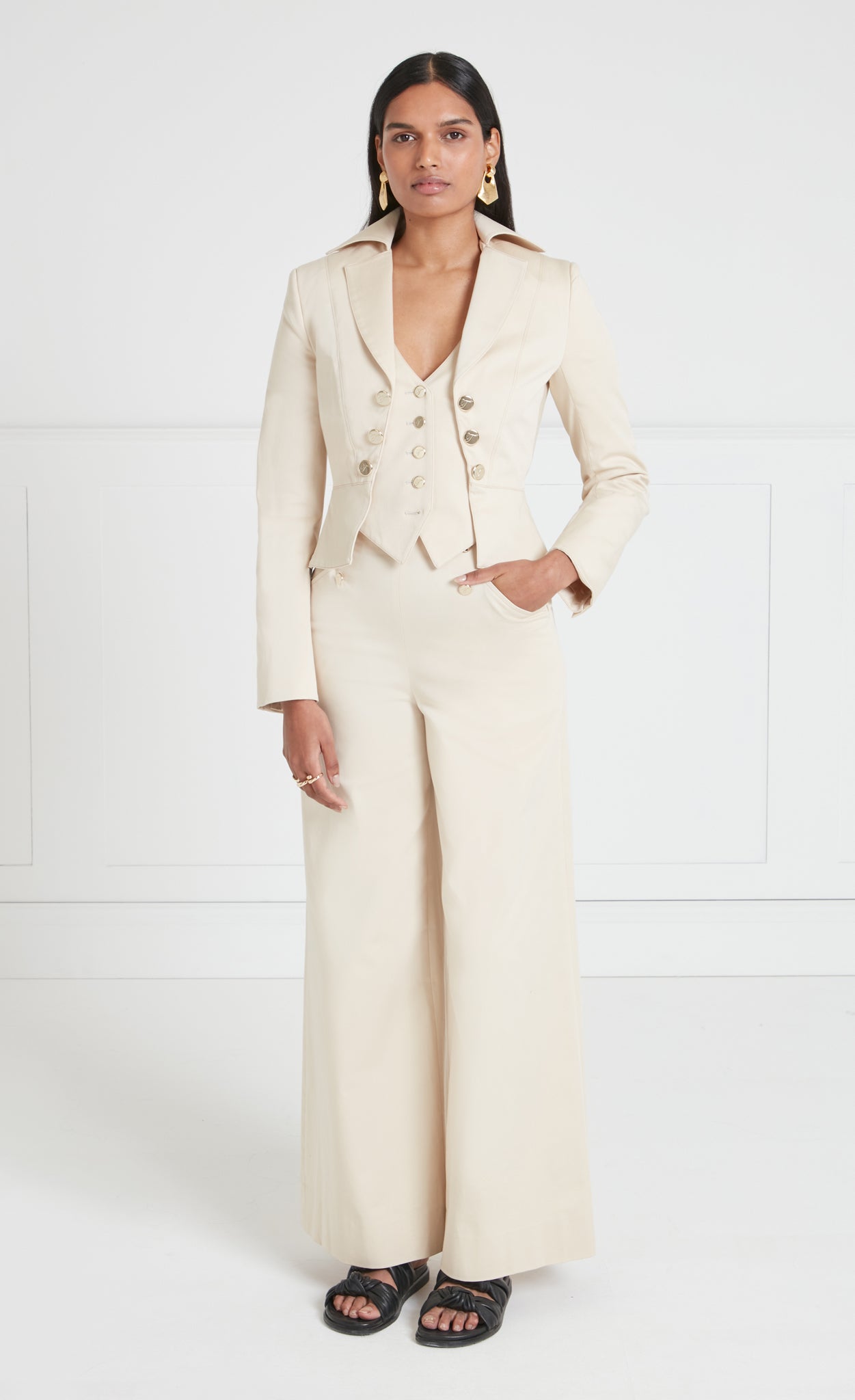 Temperley London Castell marynarka Sandy Cream 2w1 bawełna
