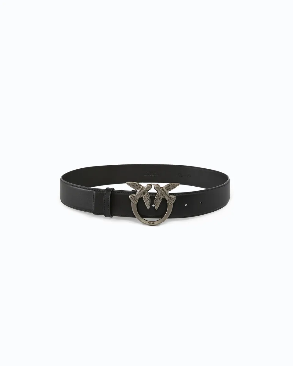 Pinko Love Birds High Leather Belt pasek skórzany 4 cm czarny