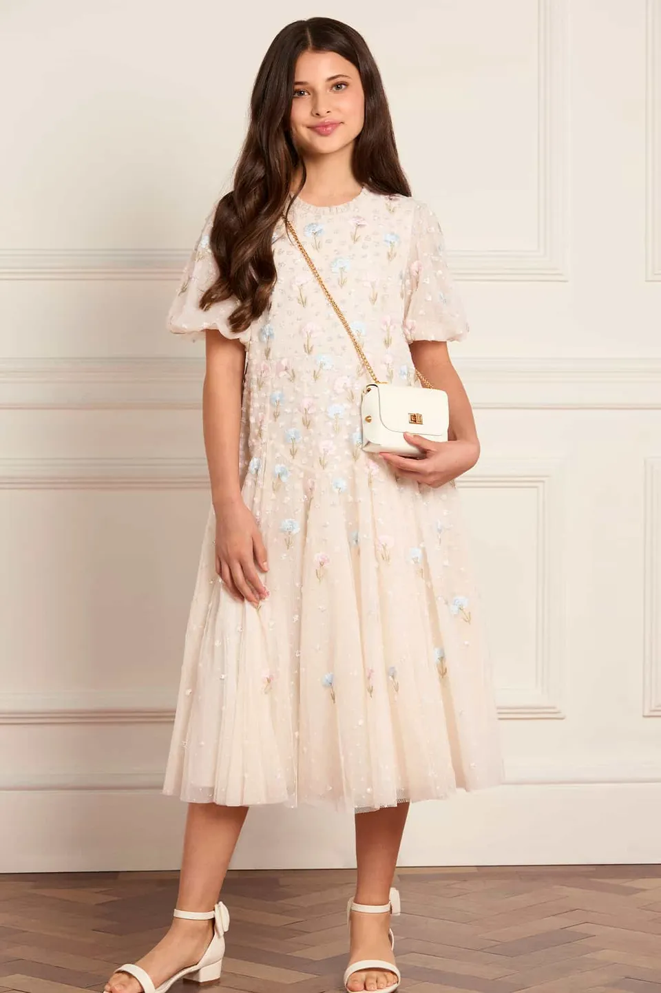 Needle & Thread Dandelion Ditsy Kids Dress sukienka kremowa haftowana