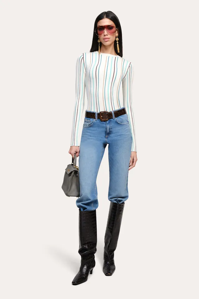 Elie Tahari Lucia top silk wool Aqua Stripe