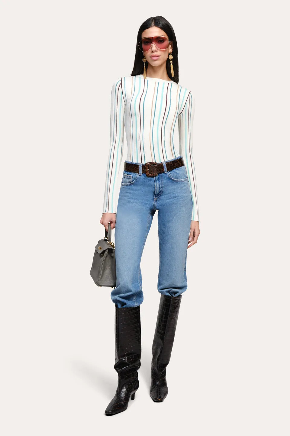 Elie Tahari Lucia top silk wool Aqua Stripe
